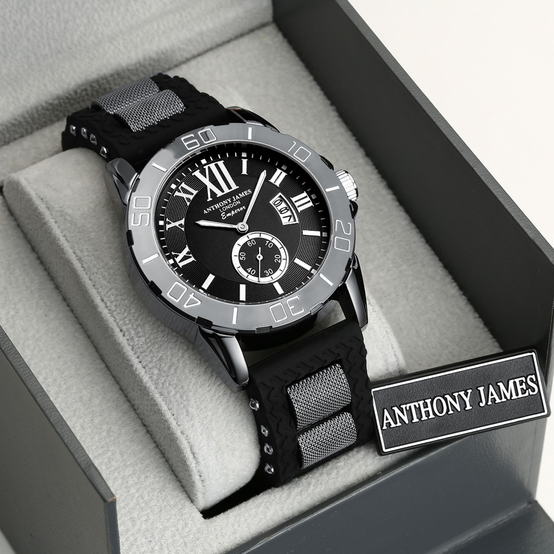 V Brand New Gents Anthony James London Emperor Multi Dial Jet Black Watch - Moving Bezel - Date - - Image 2 of 3