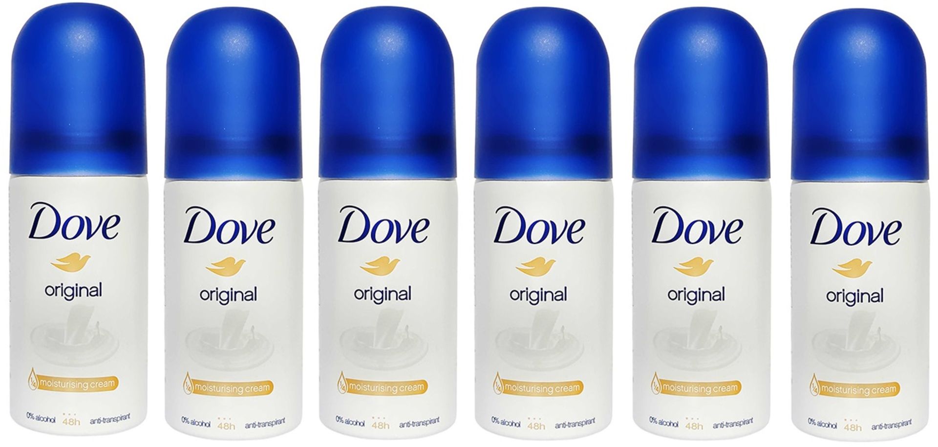 V Brand New Six Bottles Dove Original 1/4 Moisturising Anti Perspirant - 35ML Per Bottle