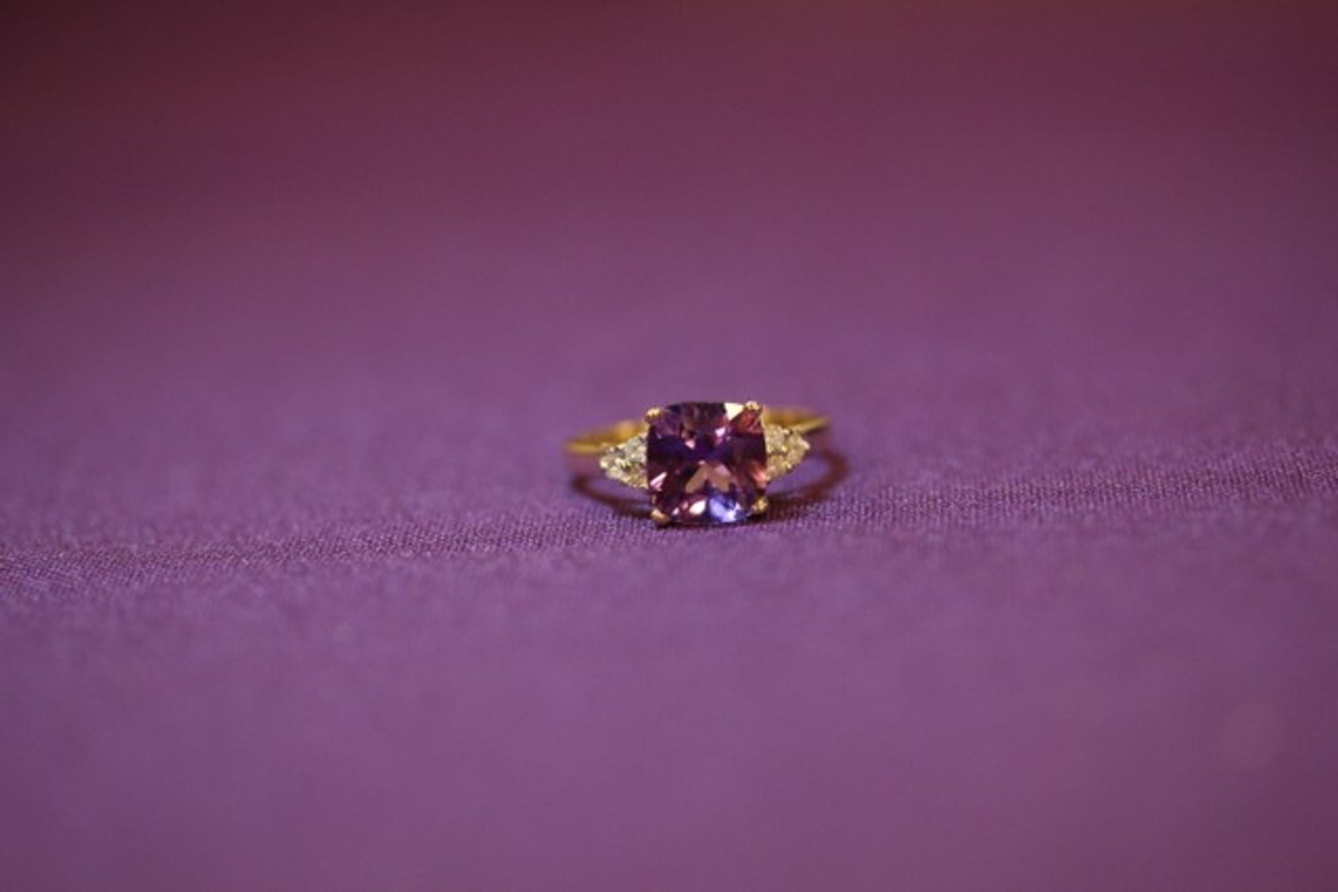 Brand New Yellow Gold Purple Topaz & Diamond Ring