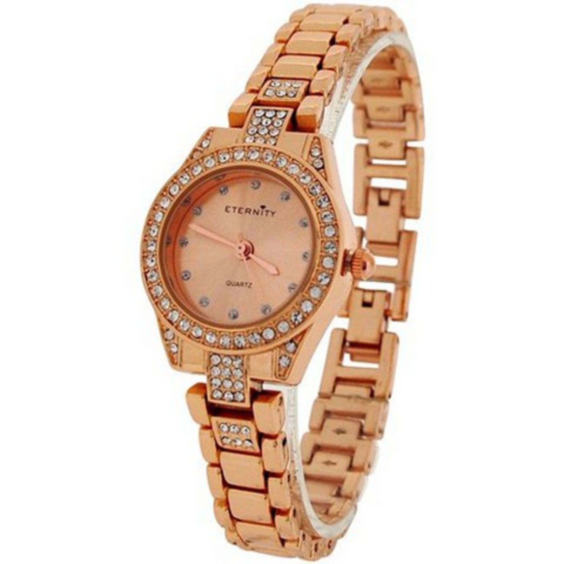 V Brand New Ladies Swarovski Crystal Eternity Watch With Rose Strap & Bezel