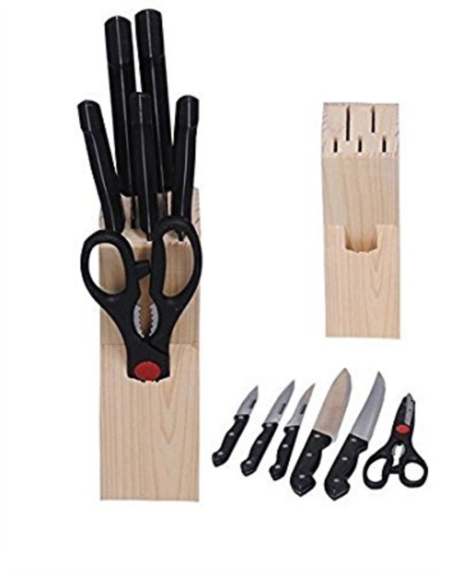 V Brand New 7 Piece Stainless Steel Knife Set With Wooden Block - Includes - Paring Knife - All