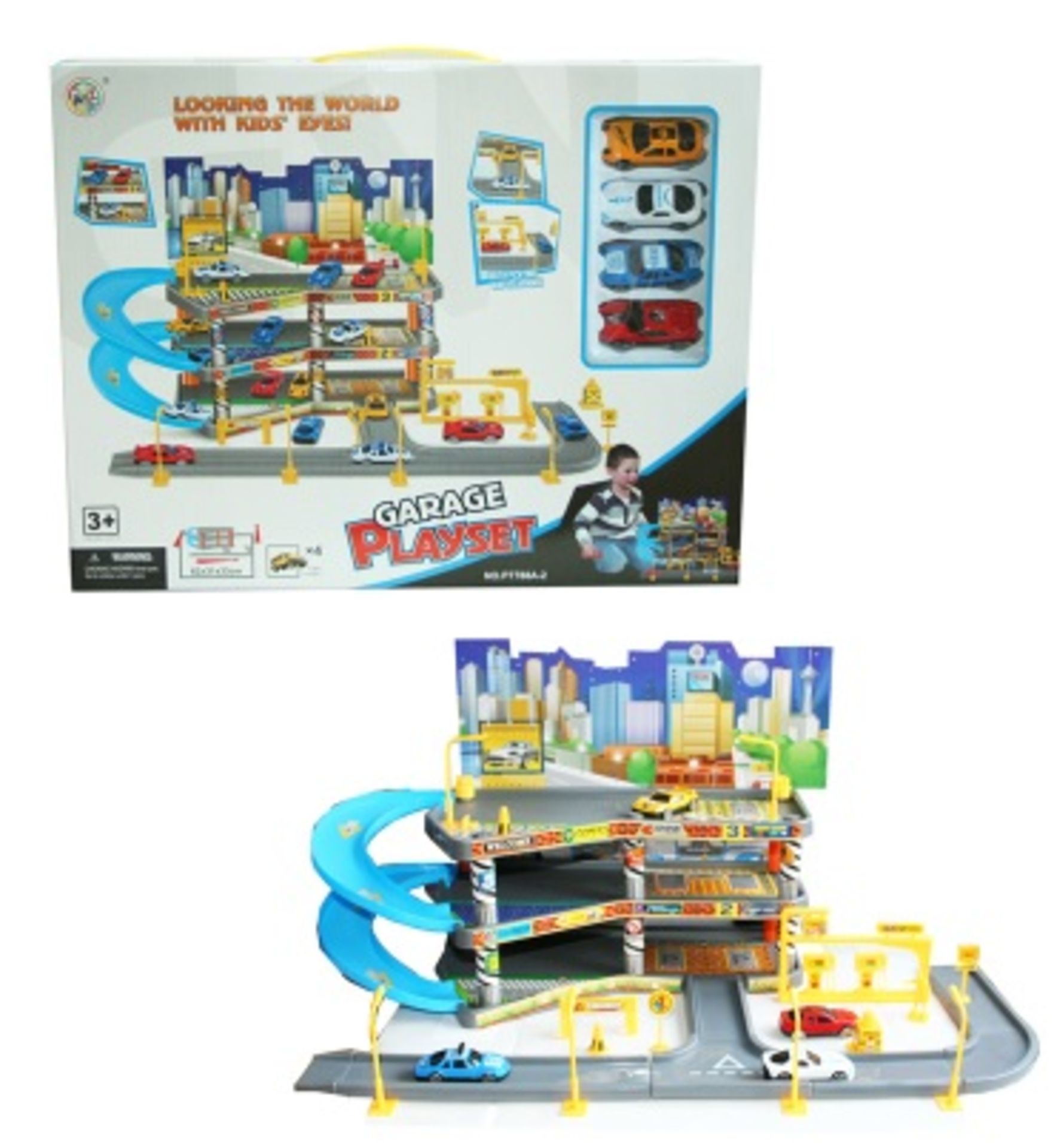 V Brand New Multi Level Garage Playset With 4 Toy Cars - Suitable For 3 Years And Older -