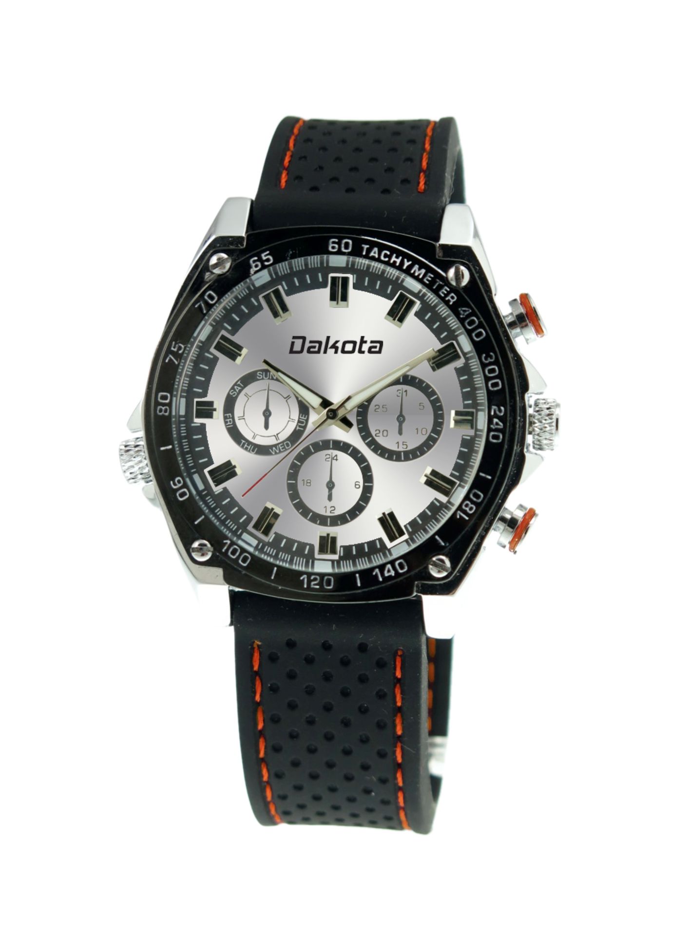 V Brand New Gents Dekota Watch With Silver Coloured Dials & Black Strap