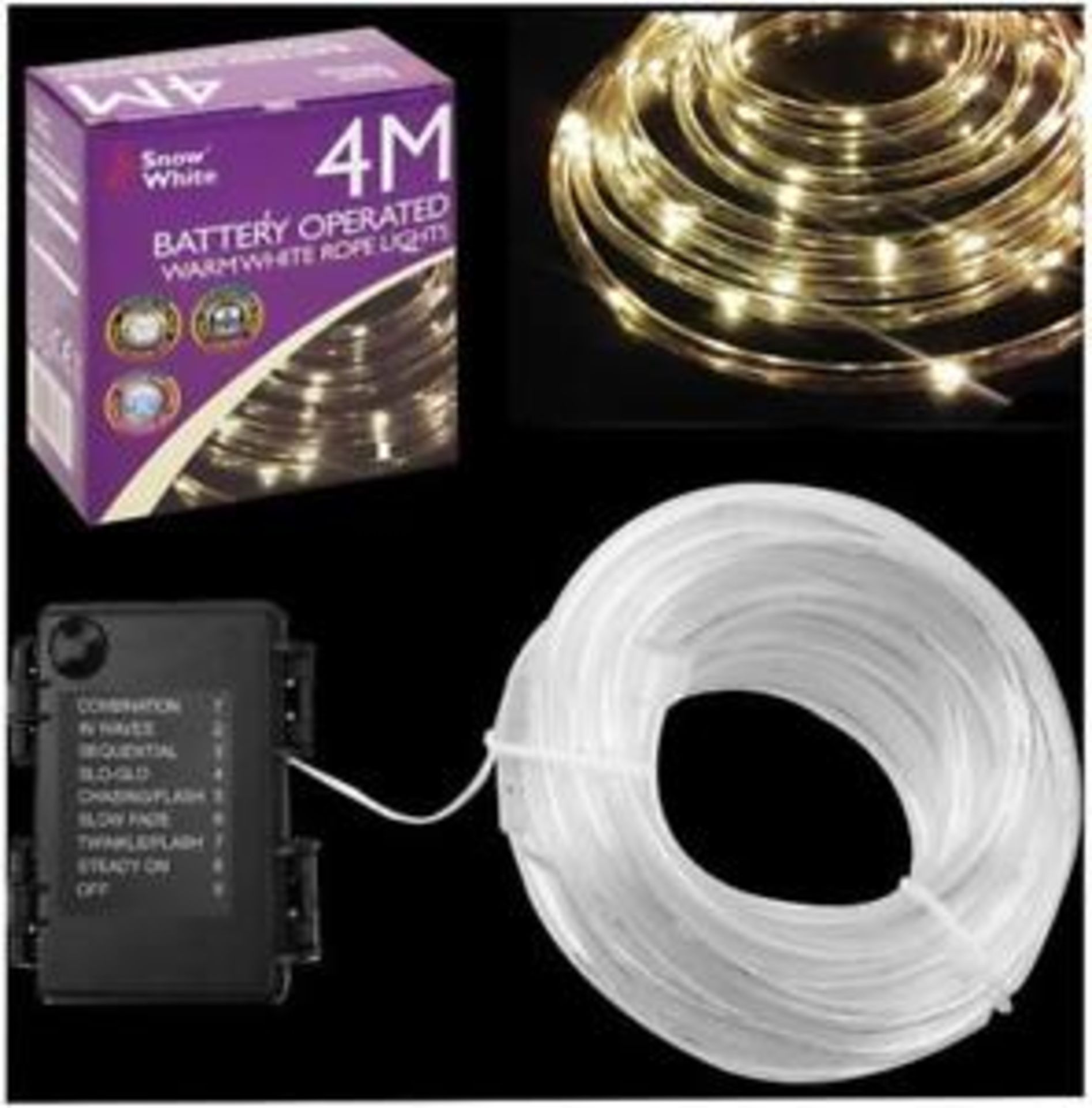 V Brand New 4M 40 LED Multi Function Rope Light - Warm White