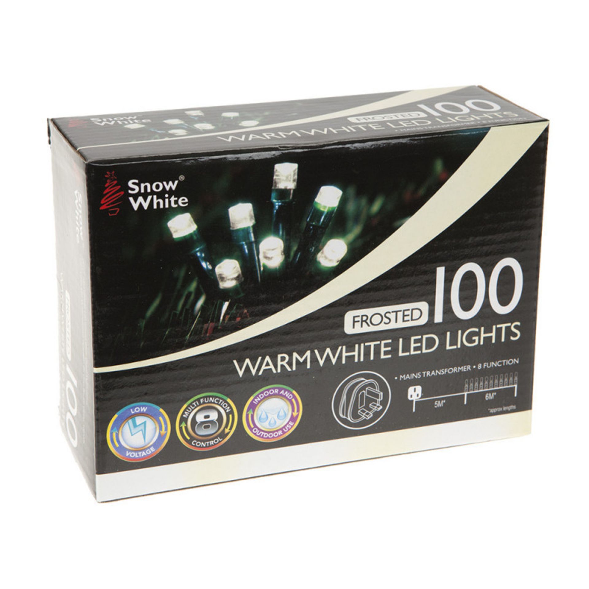 V Brand New 100 Frosted Warm White LED Lights - Mains Transformer - 8 Functions
