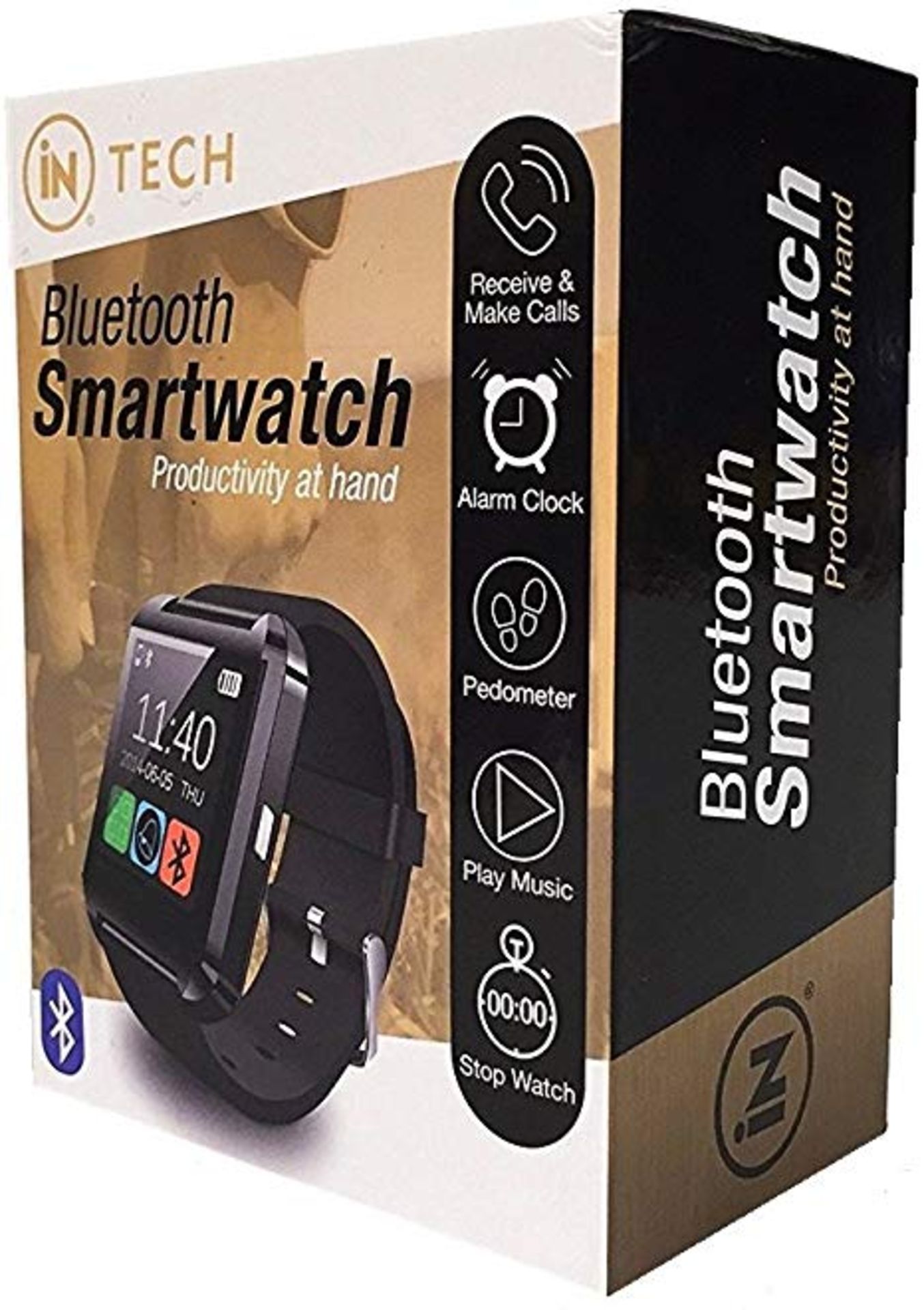 V Brand New In Tech Bluetooth Smart Watch - Receive and Make Calls - Alarm Clock - Pedometer -