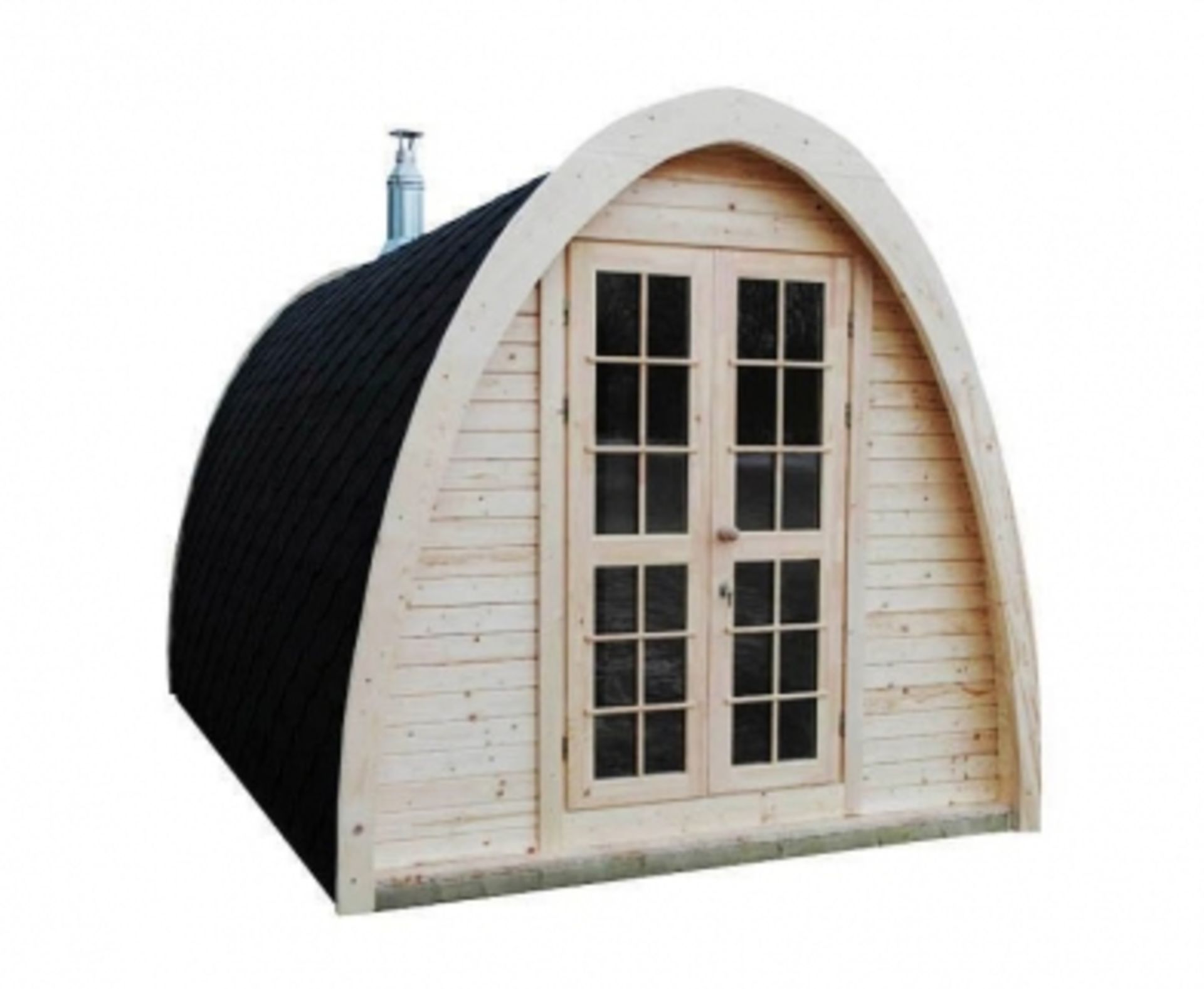 V Brand New 2.4 x 2.3m Sauna Pod From Thermo Wood - Roof Covered With Bitumen Shingles - Two