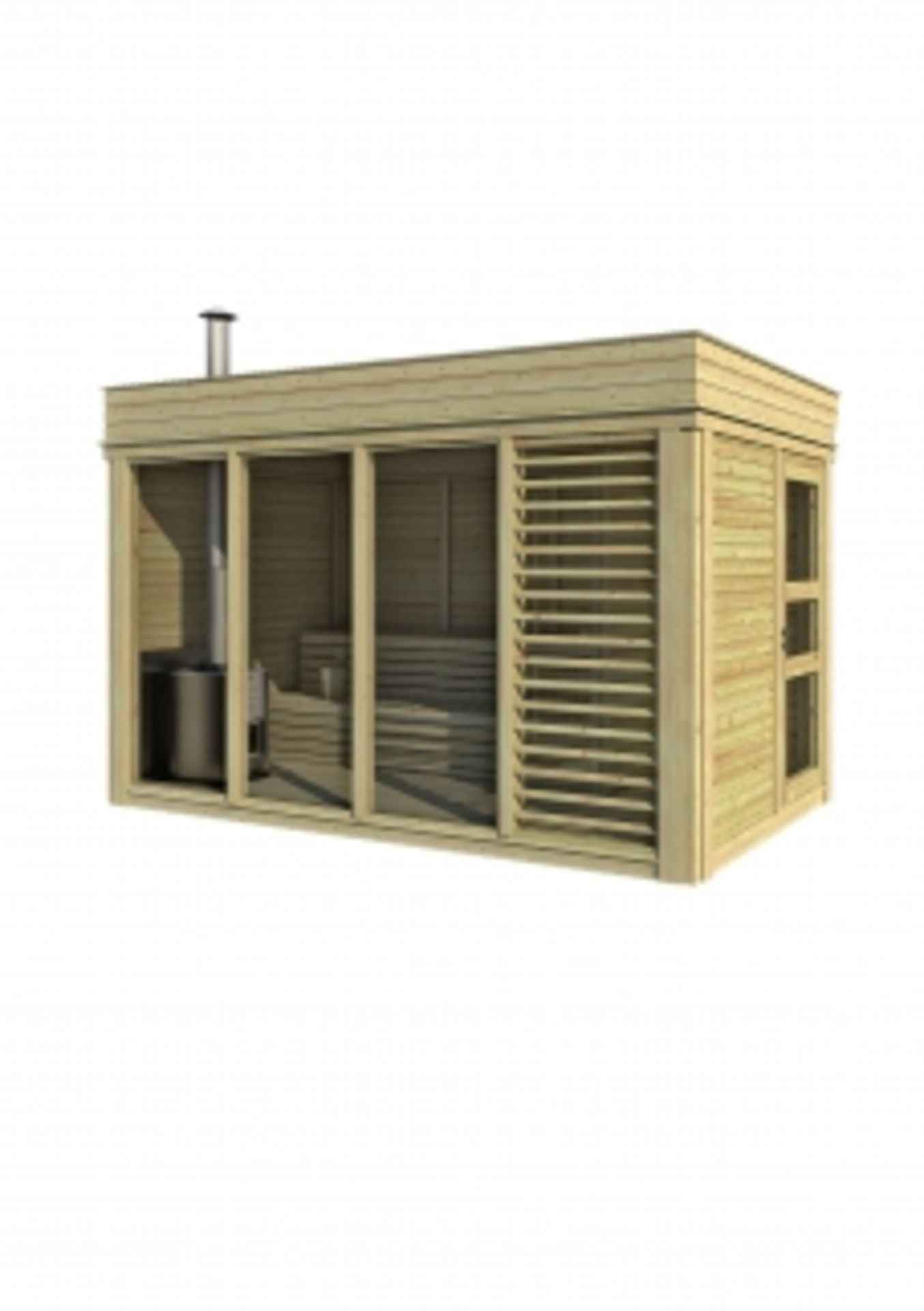 V Brand New 2 x 4m Sauna Cube With Changing Room - Made From Spruce Wood - Roof Covered With Black