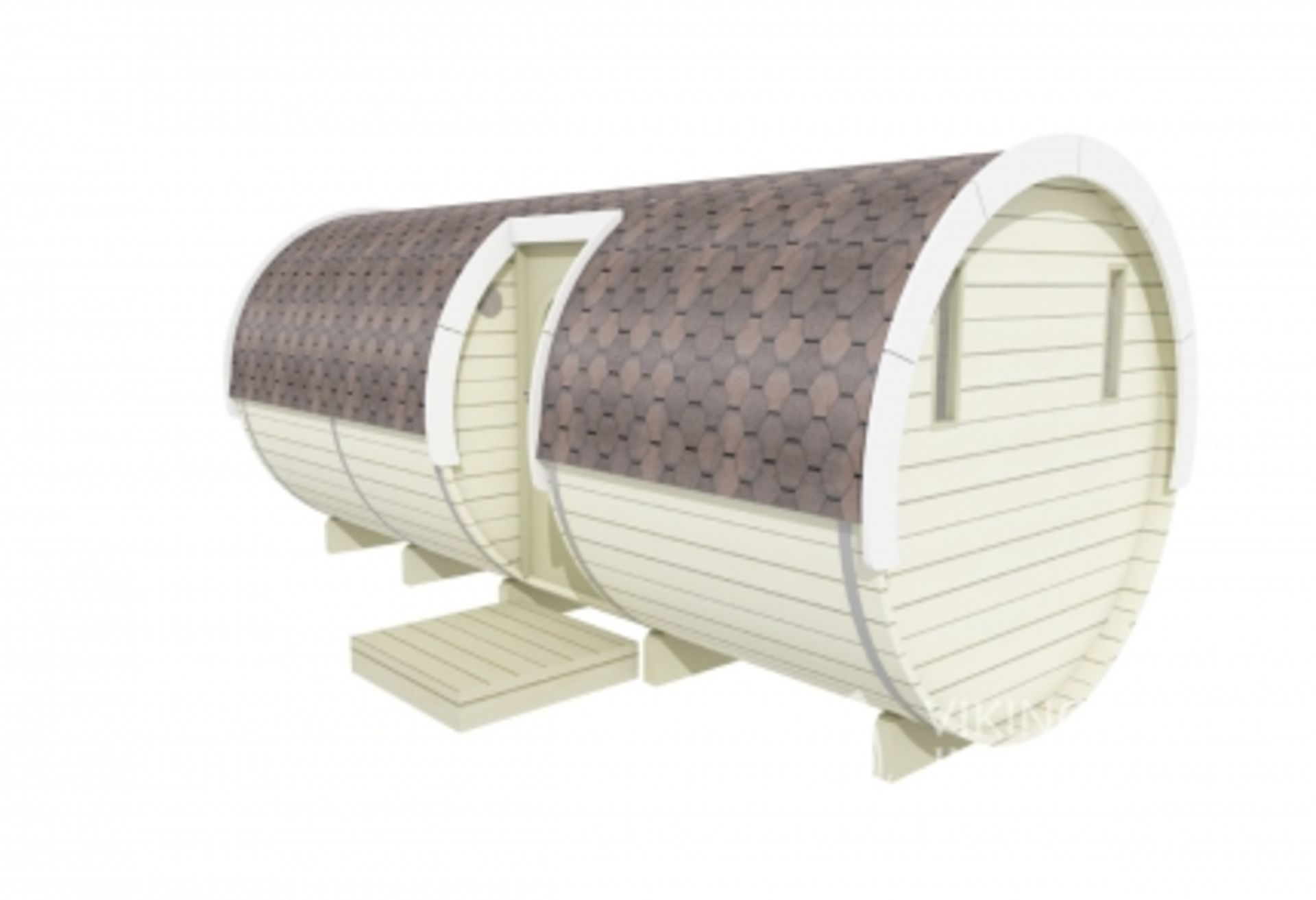 V Brand New 2.2 x 5.4m Barrel For Sleeping - Side Entrance - Three Rooms - Made From Spruce - Roof