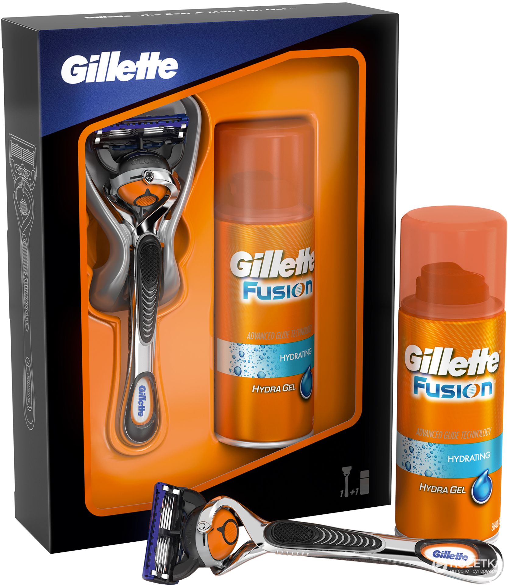 + VAT Brand New Gillette Fusion Gift Set Inc Hydra Gel - Gillette Fusion Razer - Blade