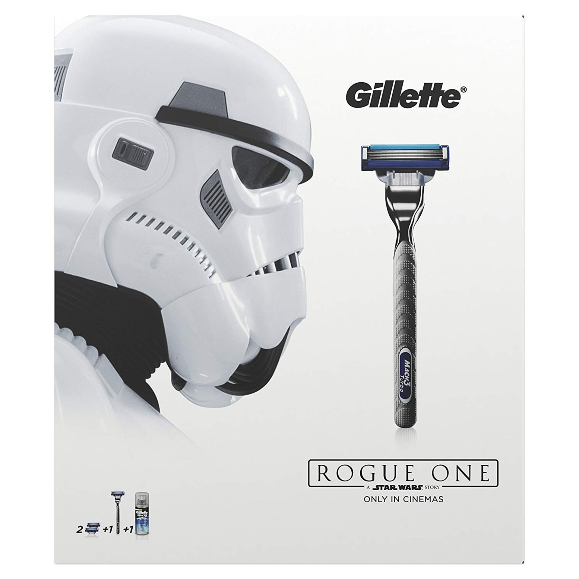 + VAT Brand New Gillette Mach 3 Turbo Rogue One Shaving Gift Set With Extra Comfort Shave Gel +