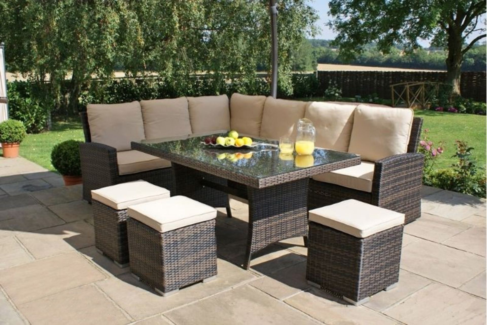 + VAT Brand New Chelsea Garden Company Eight Seater Light Brown Rattan Luxury Corner Outdoor Dining - Image 3 of 3