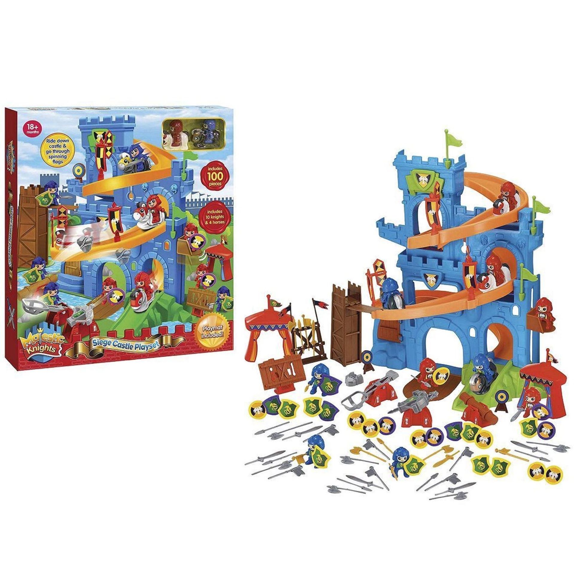 + VAT Brand New Majestic Knights 100 Piece Siege Castle Playset - Includes 10 Knights And Four