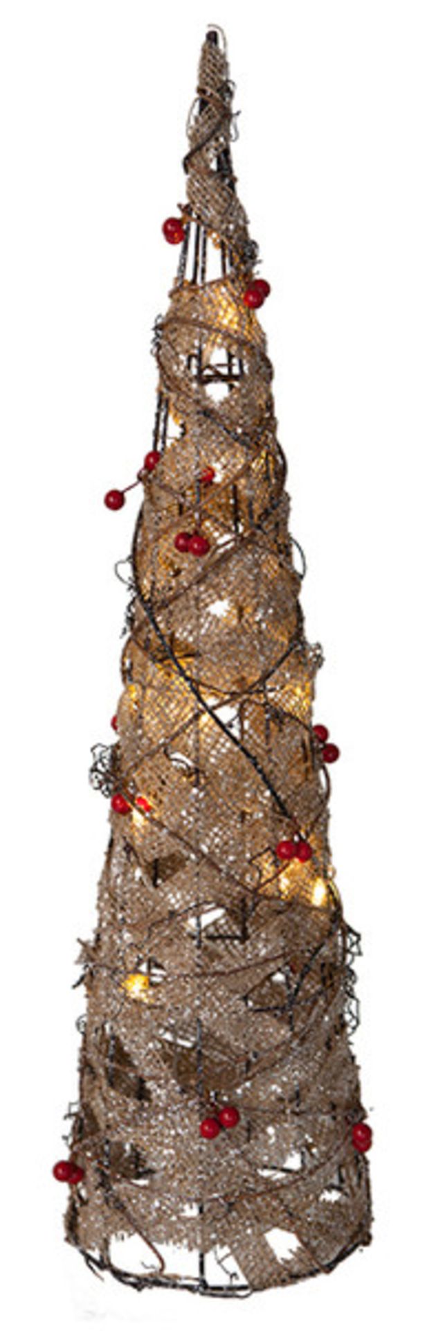 + VAT Brand New 60cm Pre Lit Jute Wrap Cone With Berries - Battery Operated - Image 2 of 2