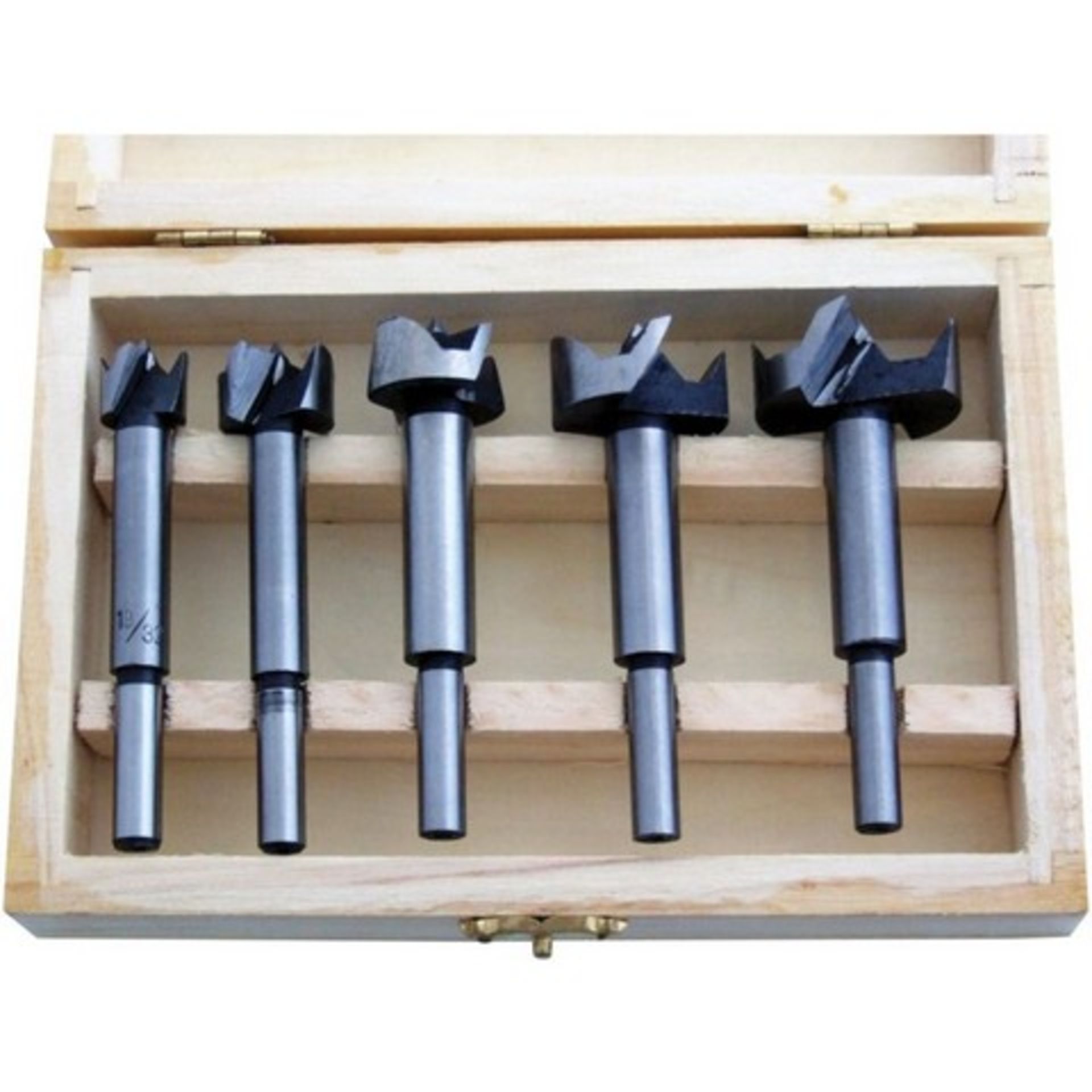 + VAT Brand New 5 Piece Forstner Bit Set In Wooden Case