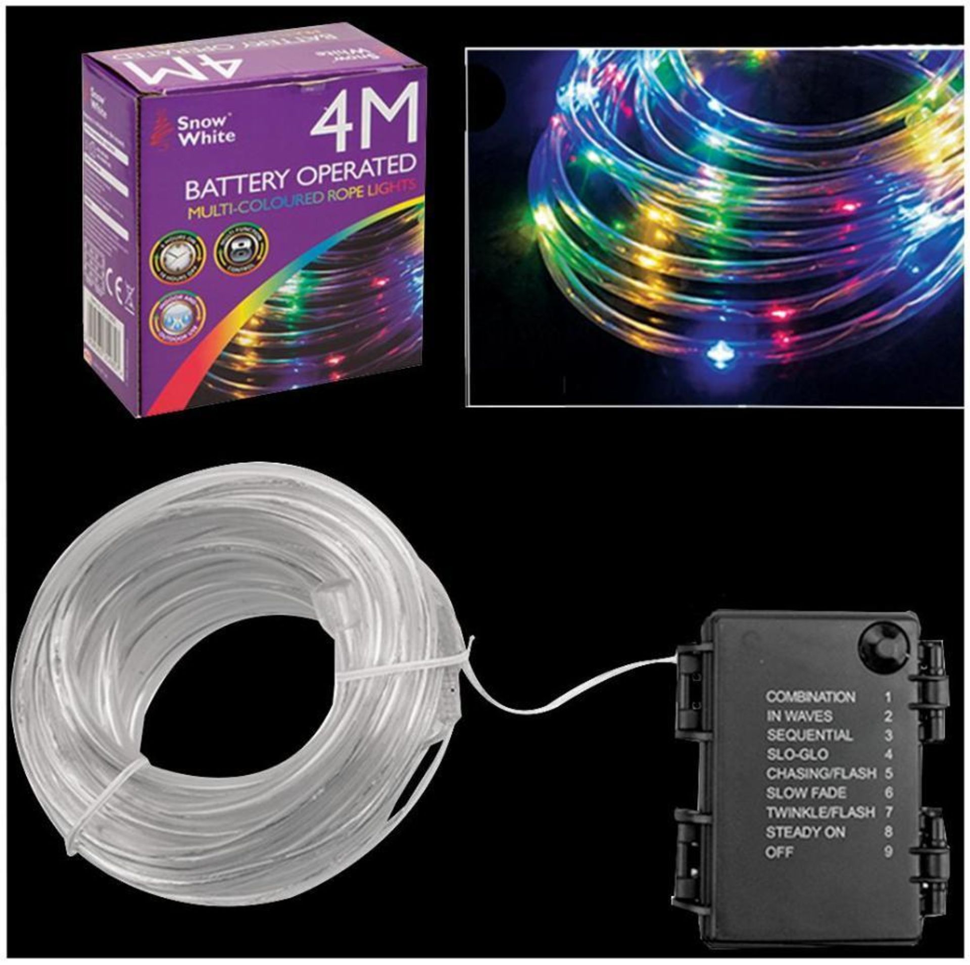 + VAT Brand New 4M 40 LED Multi Function Rope Light - Multi coloured