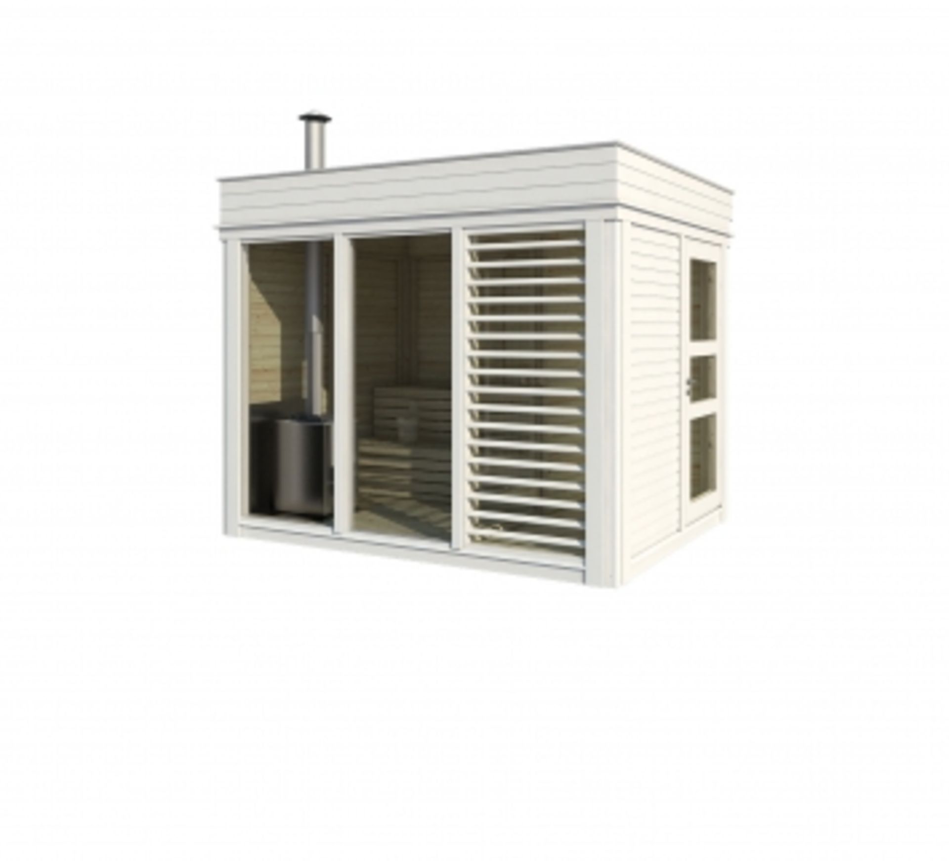 + VAT Brand New 2 x 3m Sauna Cube With Changing Room - Made From Spruce Wood - Roof Covered With