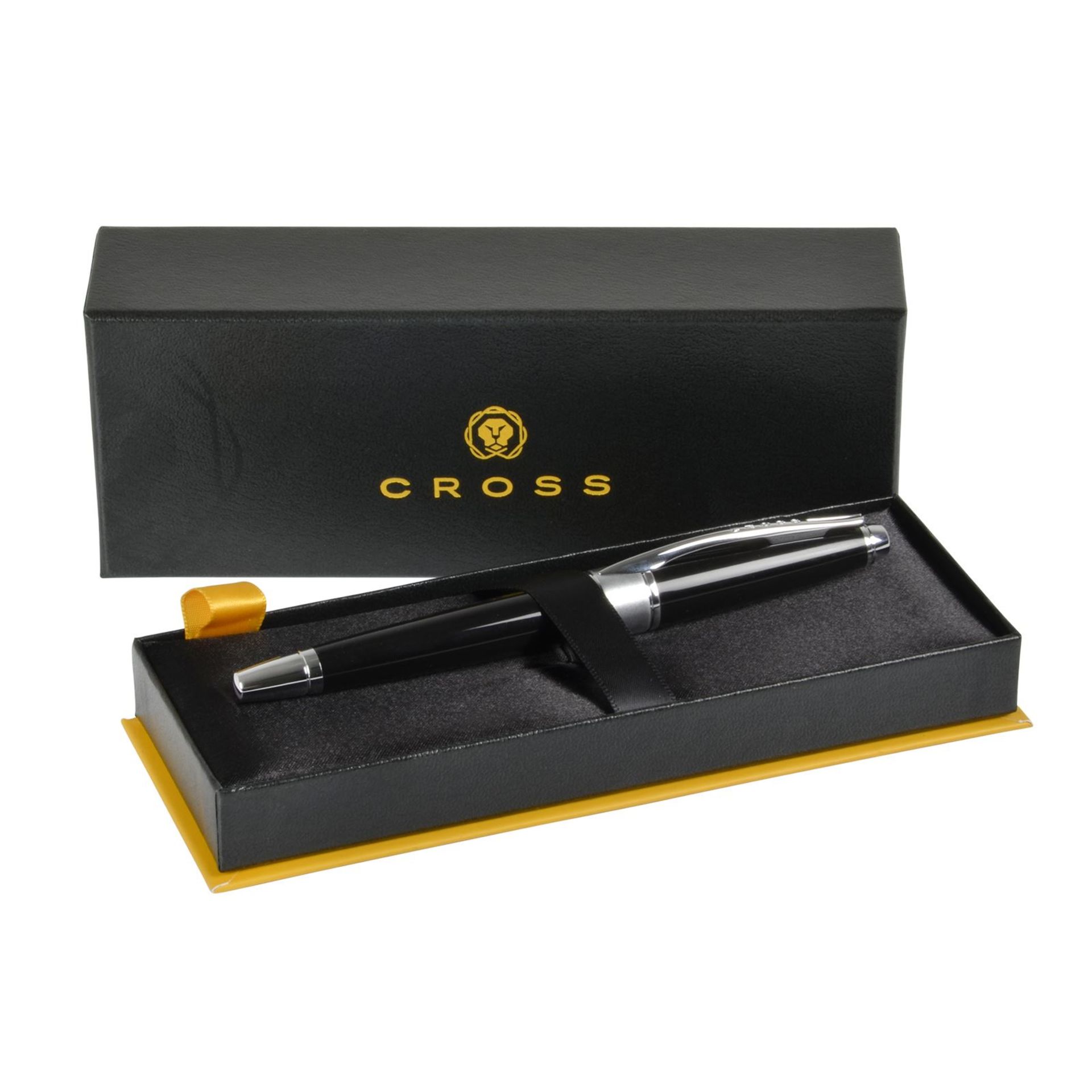 + VAT Brand New Cross Apogee Black Lacquer Rollerball Pen With Chrome Trim In Presentation Box - WH - Image 2 of 2