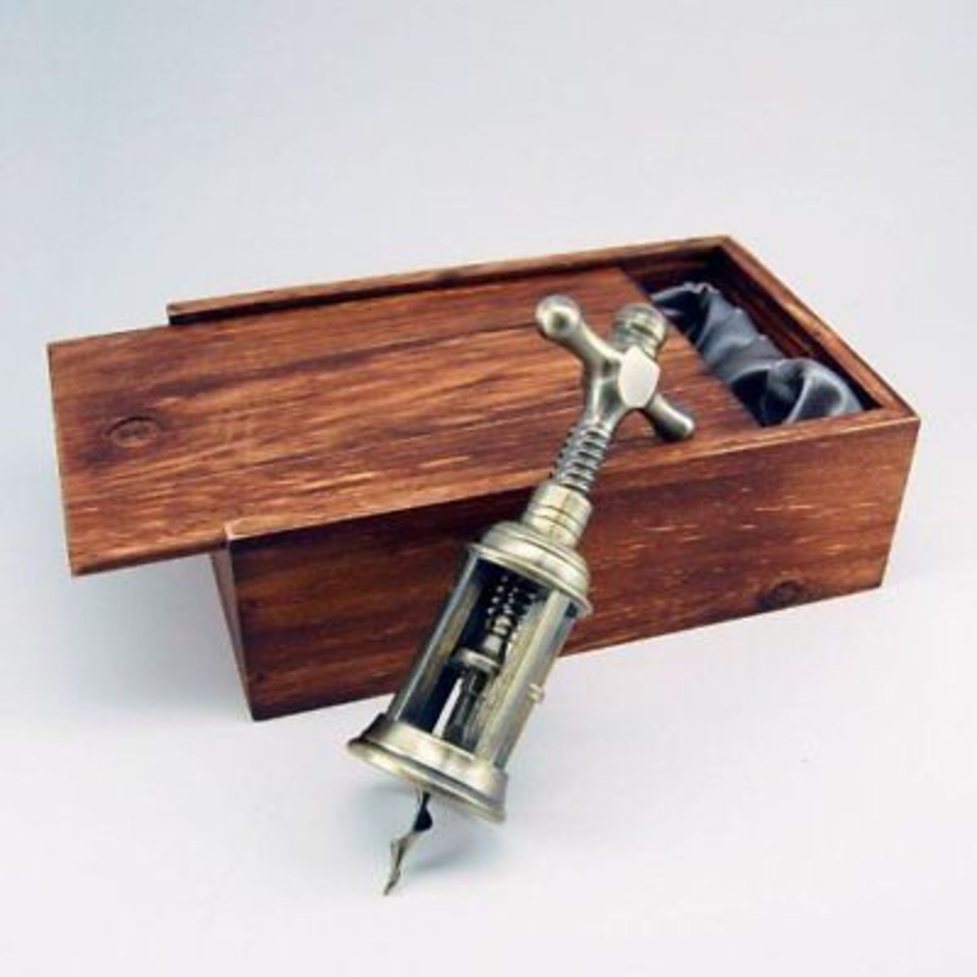 + VAT Brand New Presentation Corkscrew Brass Finish in wooden Box 17cm -Nice Gift ! ISP 20.99 Euros
