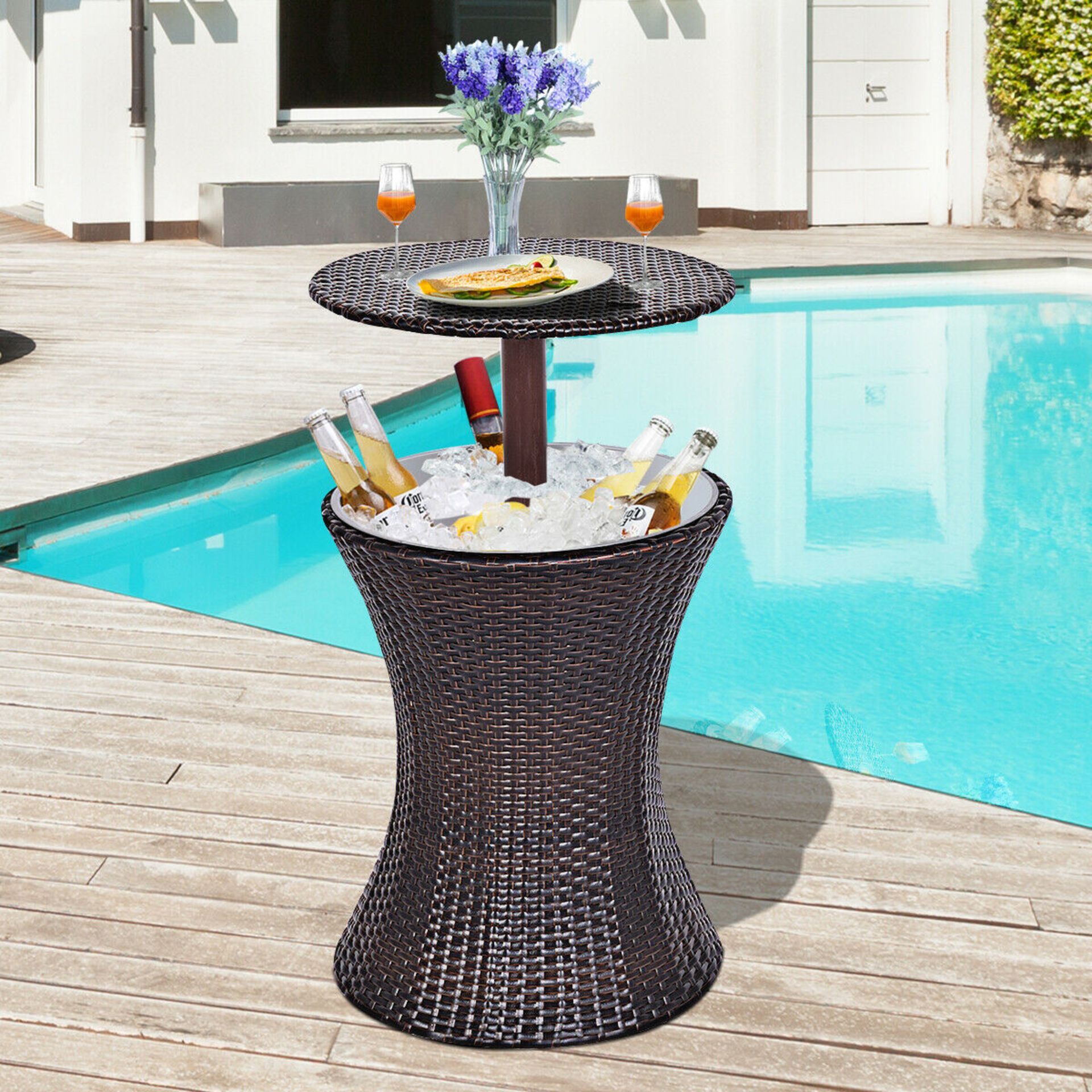 + VAT Brand New The Chelsea Garden Company Brown Rattan Bar Table With Ice Cooler - Patio Cooler - Image 3 of 3