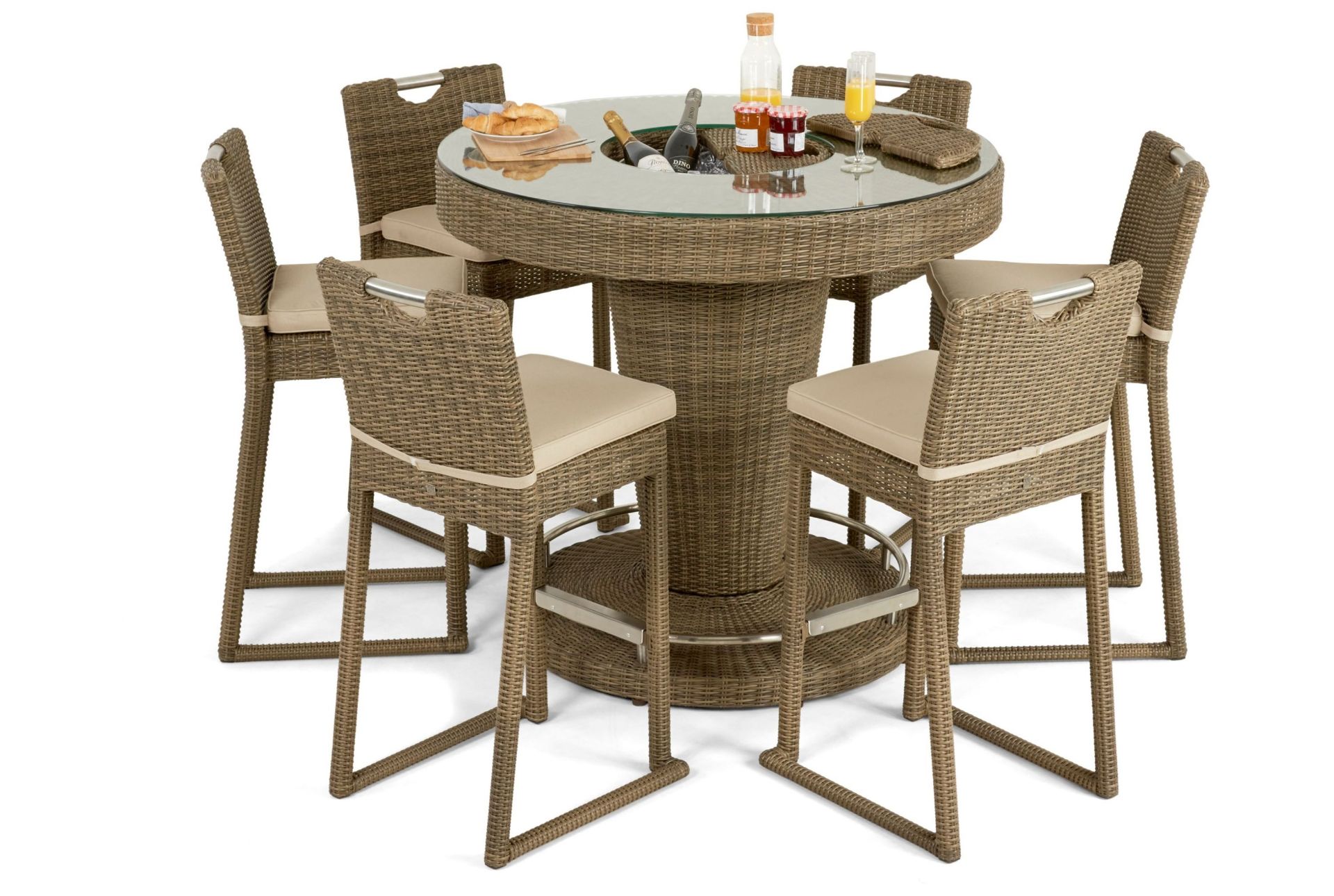 + VAT Brand New Chelsea Garden Company Six Seat Circular Table Set - Aluminium Framed - Includes