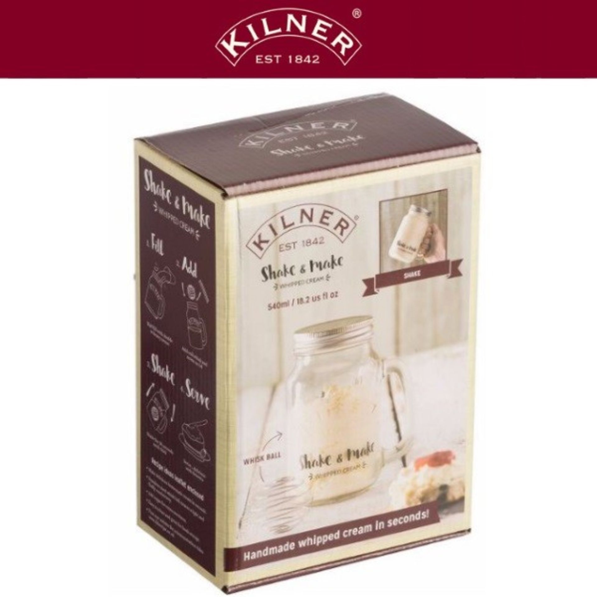 + VAT Brand New Kilner Shake & Make For Hand Made Whipped Cream In Seconds Includes Kilner Handled - Image 2 of 2
