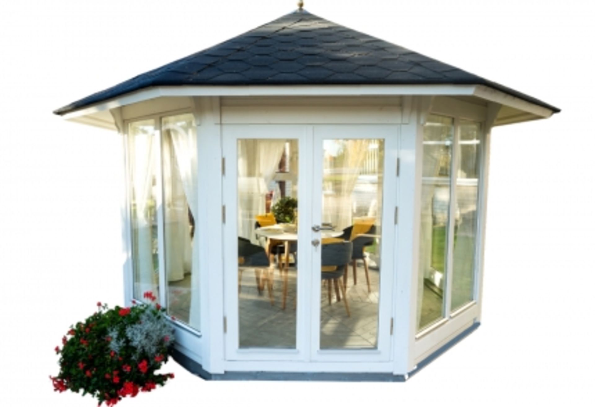 + VAT Brand New 10m Sq Pavilion - Seven Double Glass Windows - 3 Opening - Double Doors With Lock -