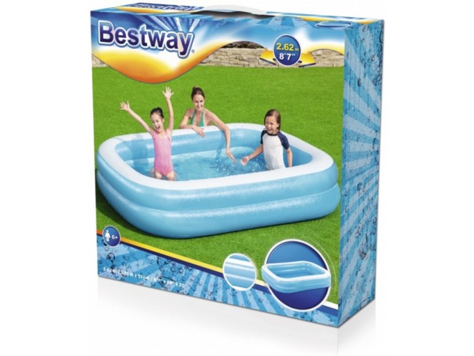 + VAT Brand New Bestway 8'7" Deluxe Rectangular Inflatable Paddling Pool - Two Interlock Quick