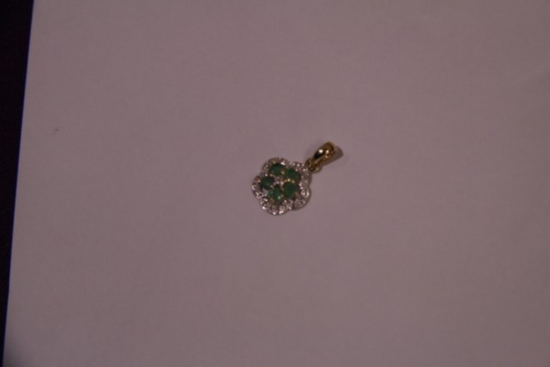 No VAT Brand New Yellow Gold Diamond And Emerald Pendant