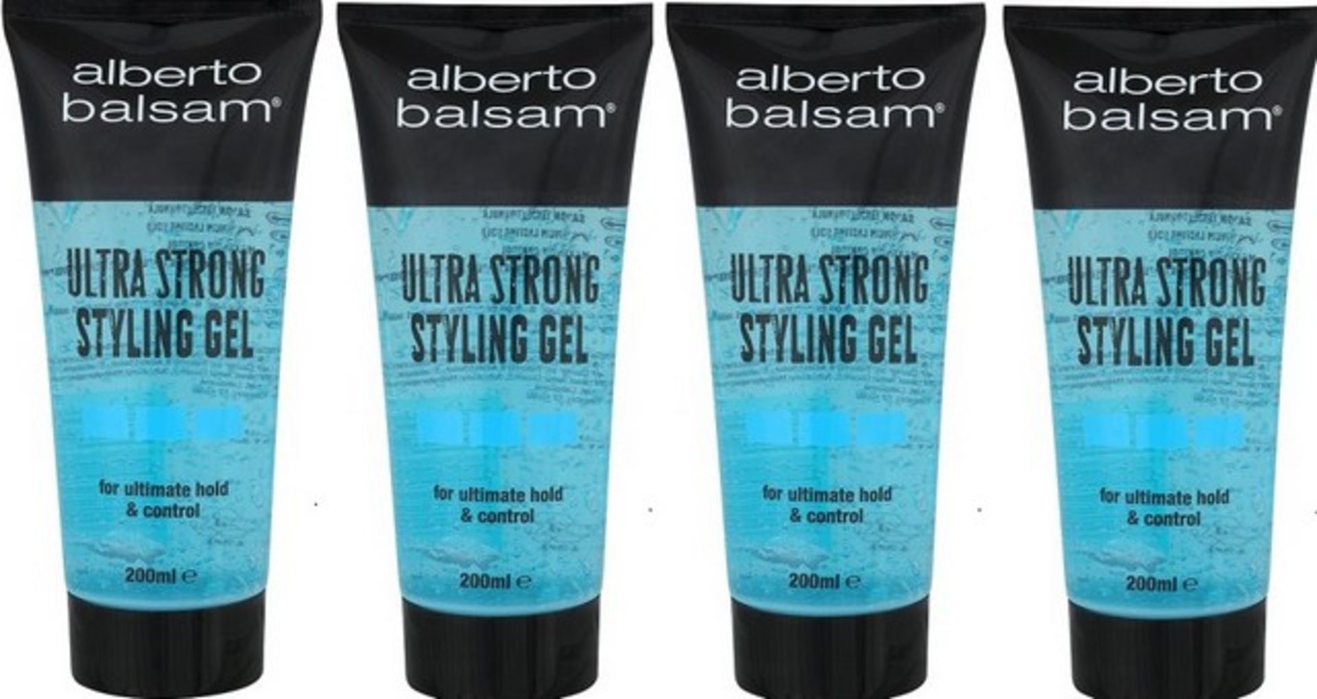 + VAT Brand New A Lot OF Four 200ml Tubes Alberto Balsam Ultra Strong Styling Hair Gel-For Ultimate