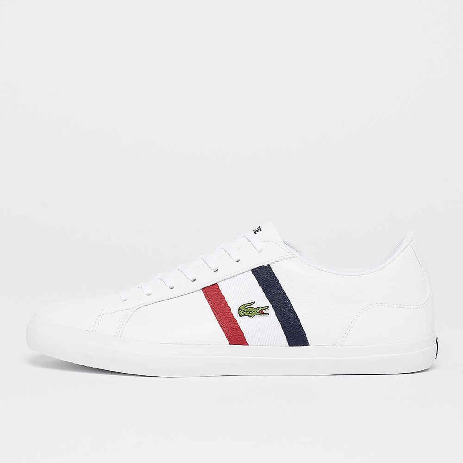 + VAT Brand New Lacoste Trainers UK Size 10.5 - White Red Navy - Leather and Synthetic - EU Size 45
