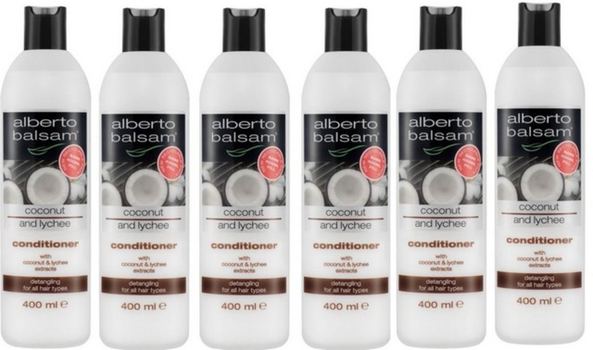 + VAT Brand New A Lot Of Six 400ml Alberto Balsam Coconut & Lychee Conditioner Detangling For All