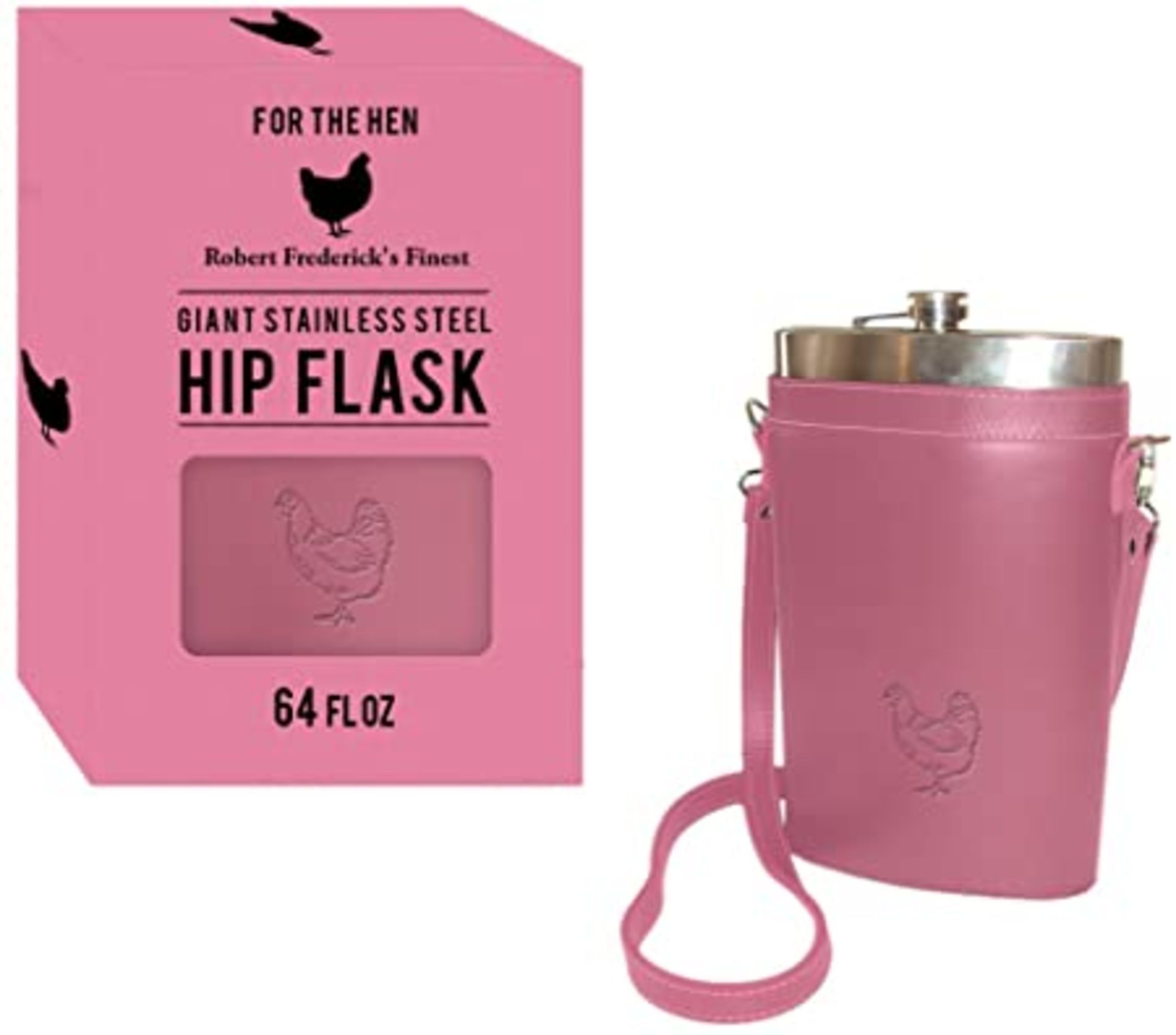 + VAT Brand New 64oz Large Hip Flask - Pink Hen Carry Case