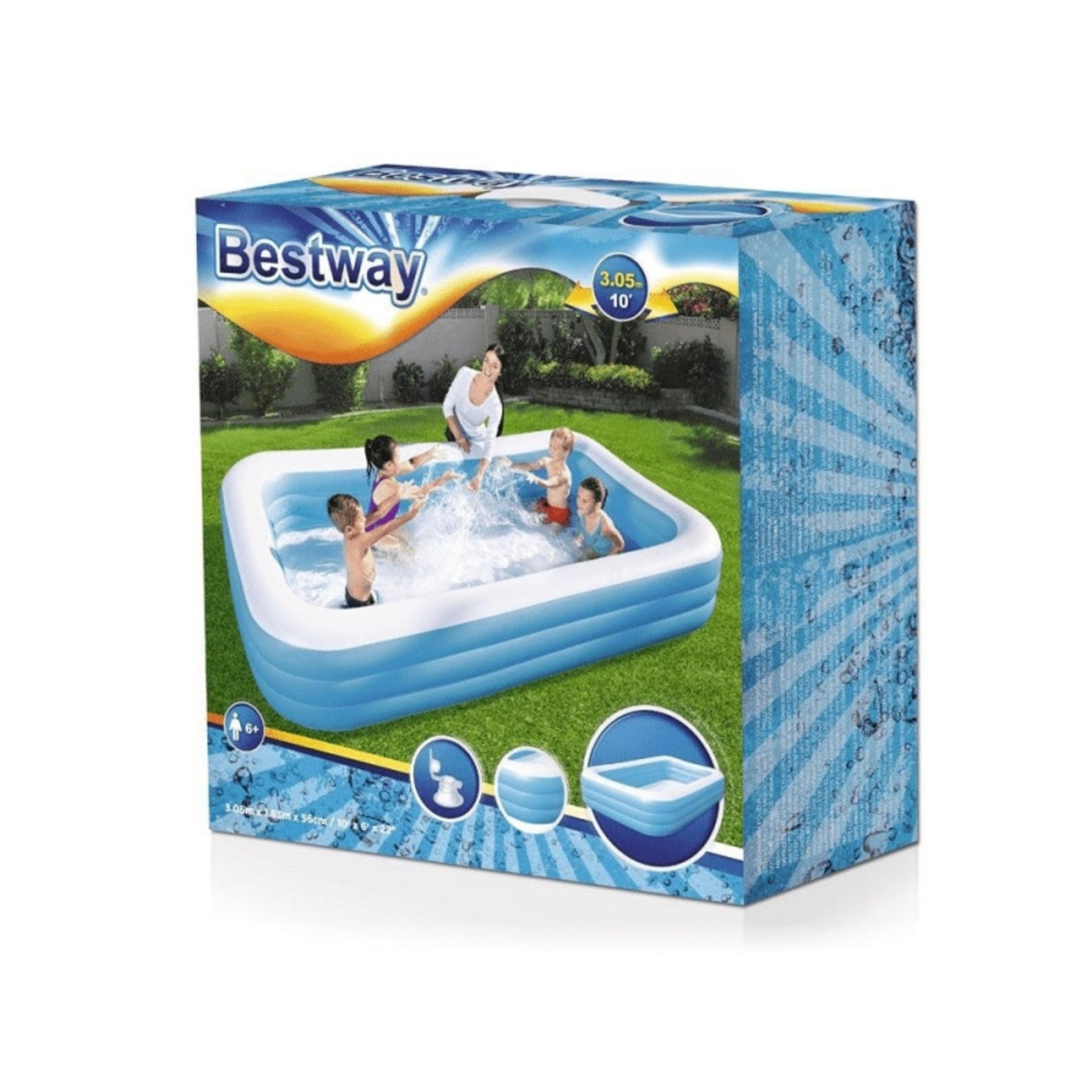 + VAT Brand New Bestway 10' Deluxe Rectangular Inflatable Paddling Pool - Two Interlock Quick