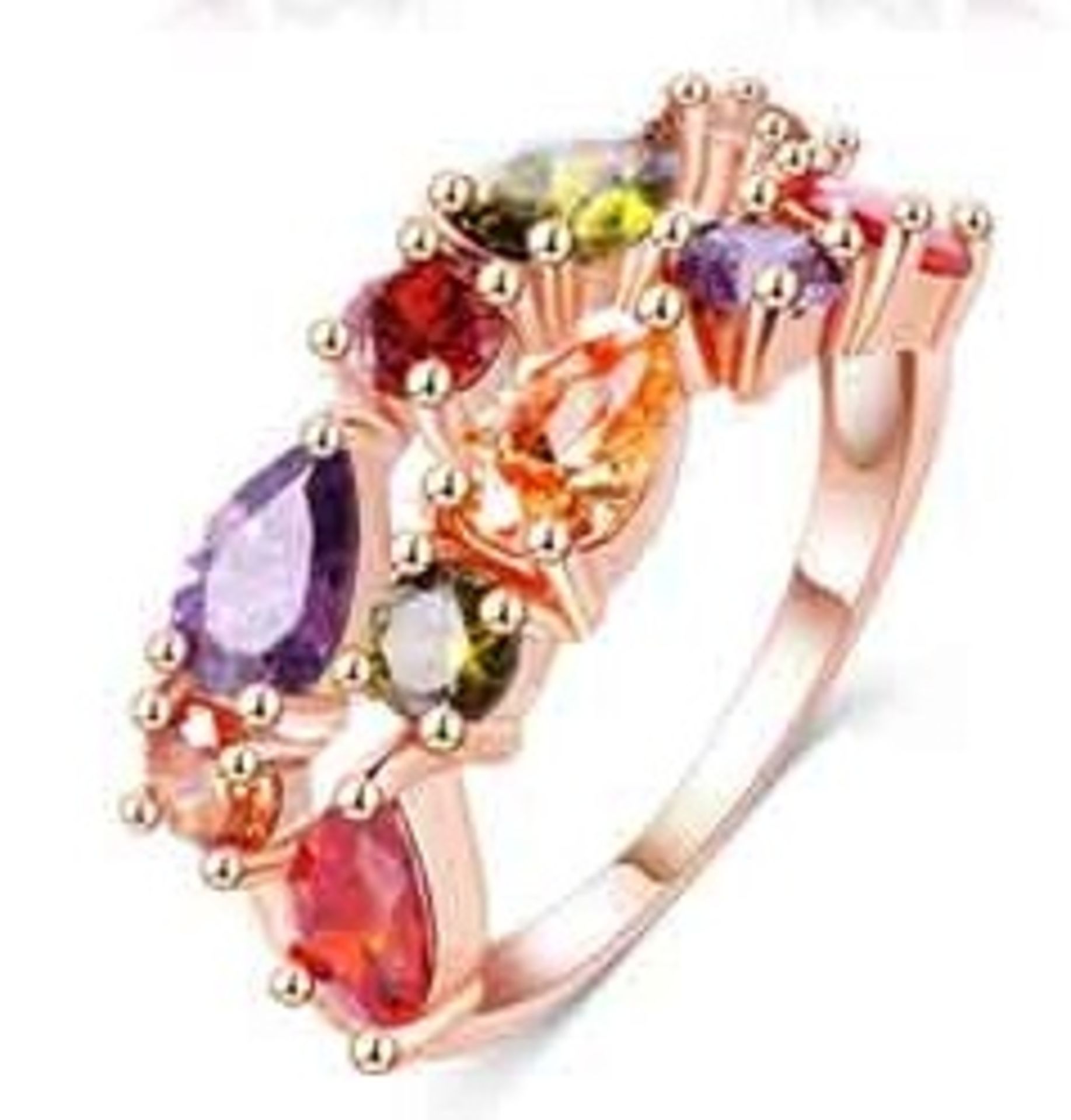 + VAT Brand New Rose Colour Austrian Crystal Multi Stone Ring