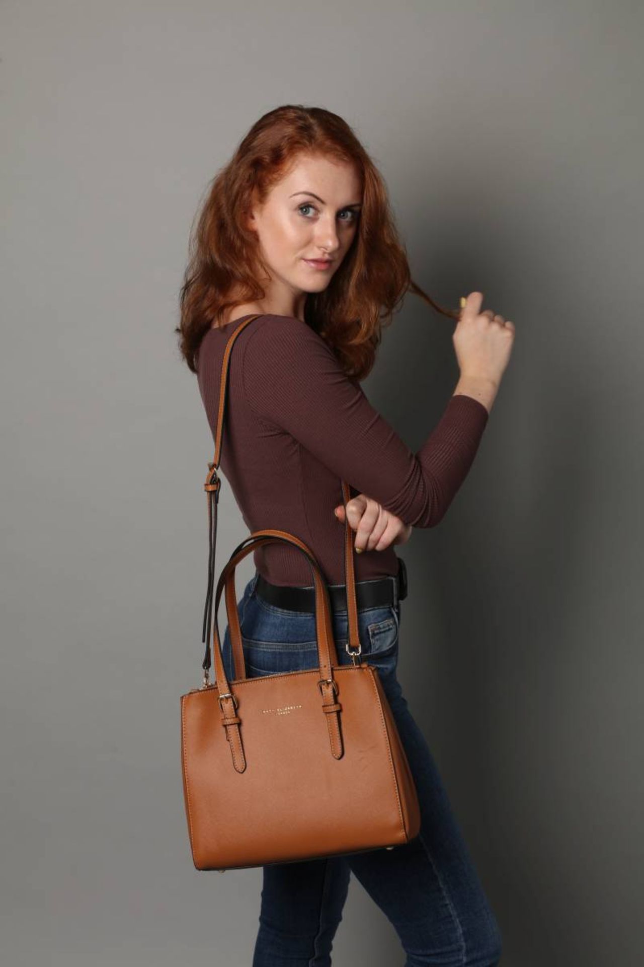 No VAT Brand New Special Edition Katy Elizabeth London Brown Medium Tote Bag With Detachable - Image 3 of 5