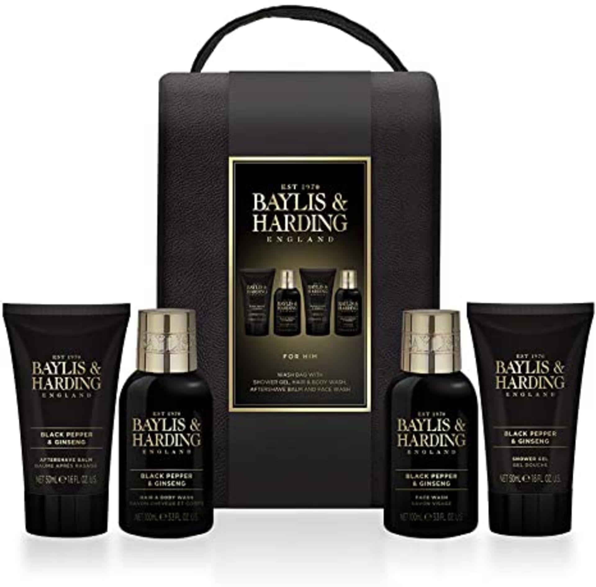 + VAT Brand New Baylis & Harding For Him Luxury 5pc Wash Bag Set Inc Shower Gel - Hair & Body - Image 2 of 3