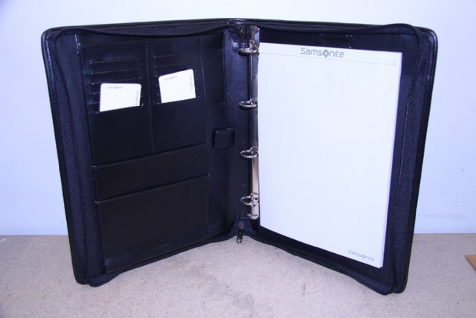 + VAT Brand New Samsonite Black Leather Executive Folder With-Card Pockets-Four Inner Pockets-Note