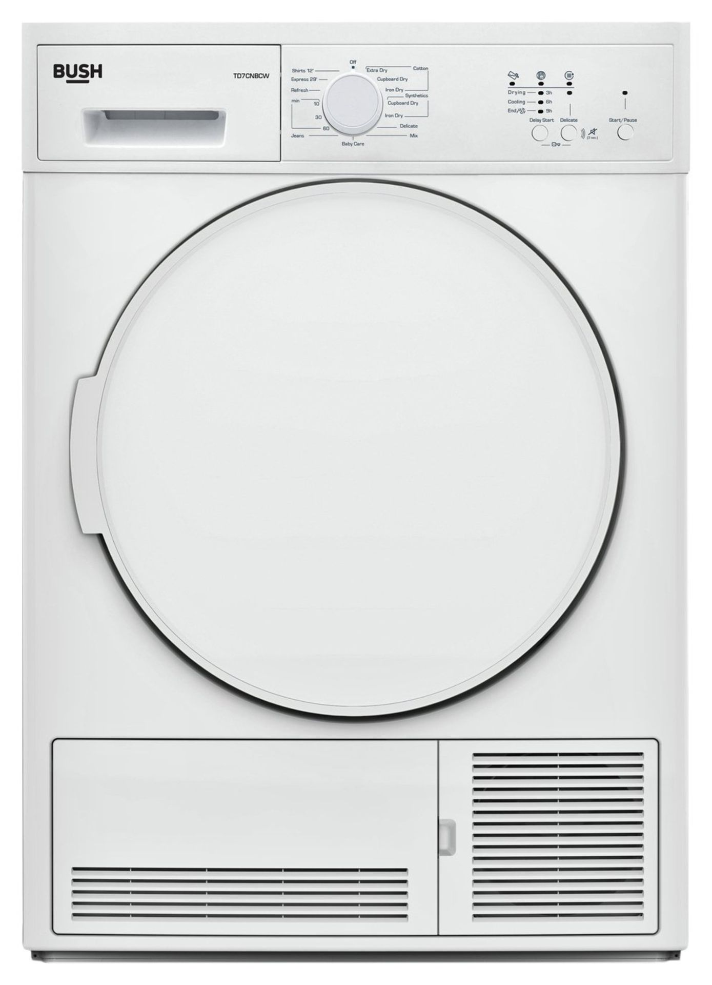 + VAT Grade A Bush TD7CNBCW 7Kg Condenser Tumble Dryer - 15 Programmes - 12 Minute Quick Dry -