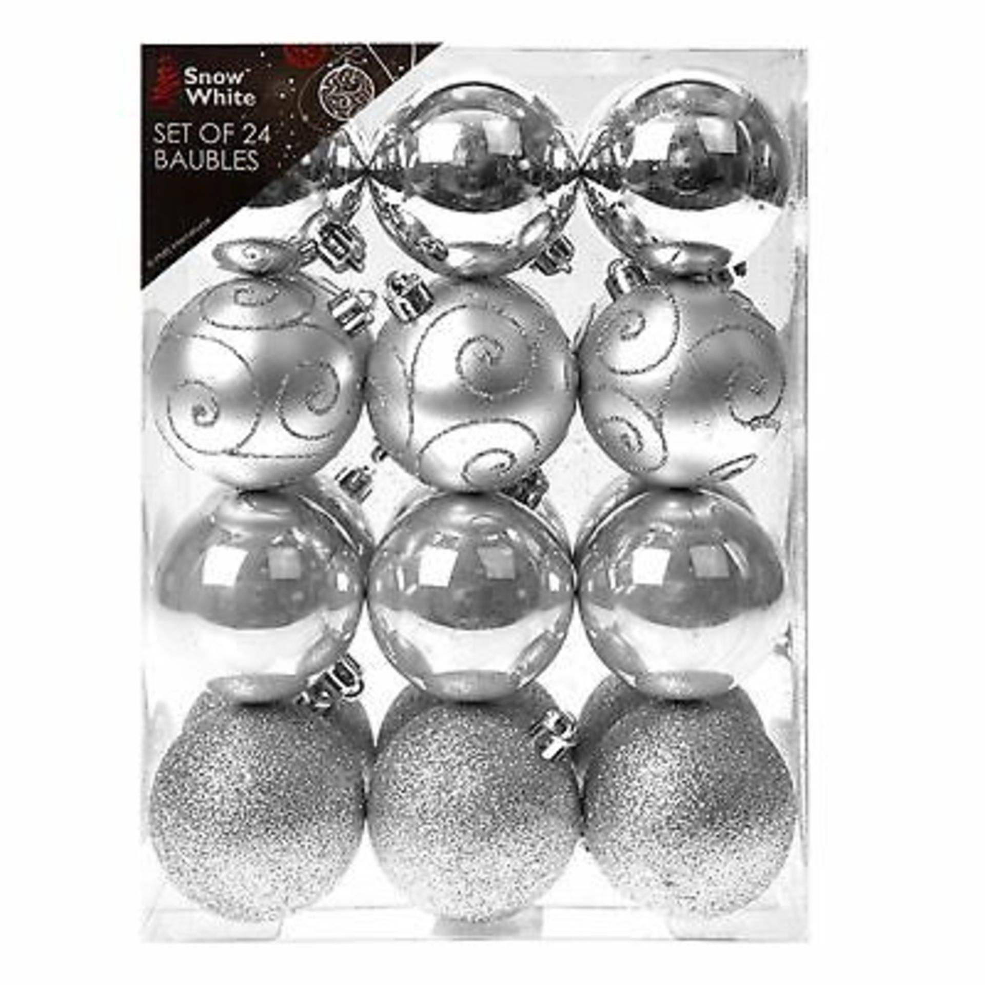 + VAT Brand New Set Of 24 Silver 6cm Baubles