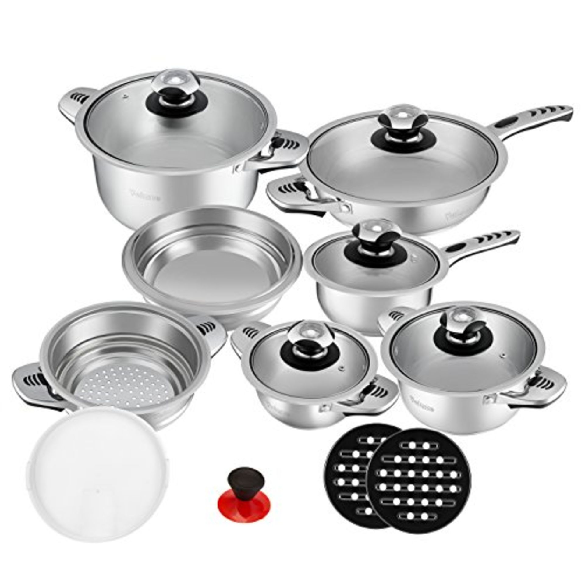 + VAT Brand New Rosenberg Professional 16 Piece High Quality Stainless Steel Cookware Set - Inc Two