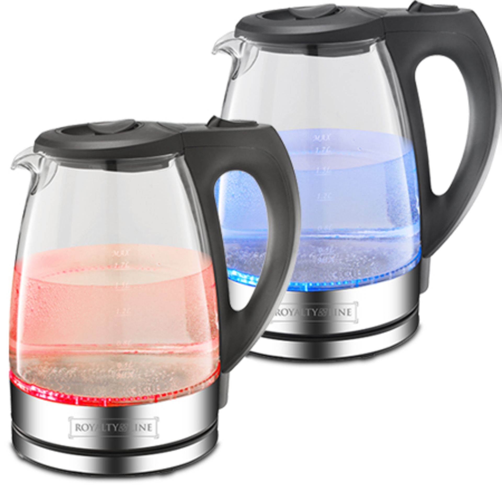 + VAT Brand New 2200w Blue LED Glass Water Kettle - 1.7L - Spilt Base - Includes Filter