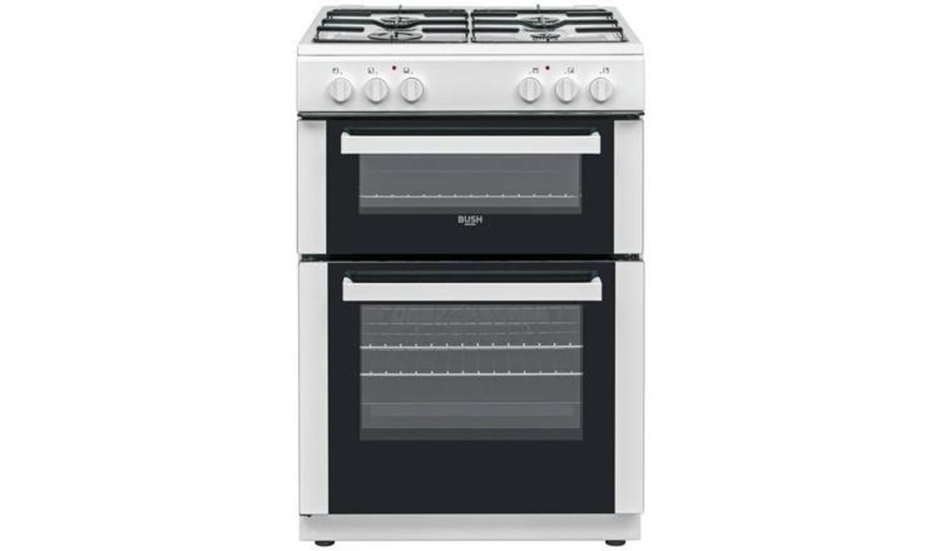 + VAT Grade A/B Bush DHBDFDBL60W 60cm Double Oven Duel Fuel Cooker - Fan Oven Capacity 58 Litre -