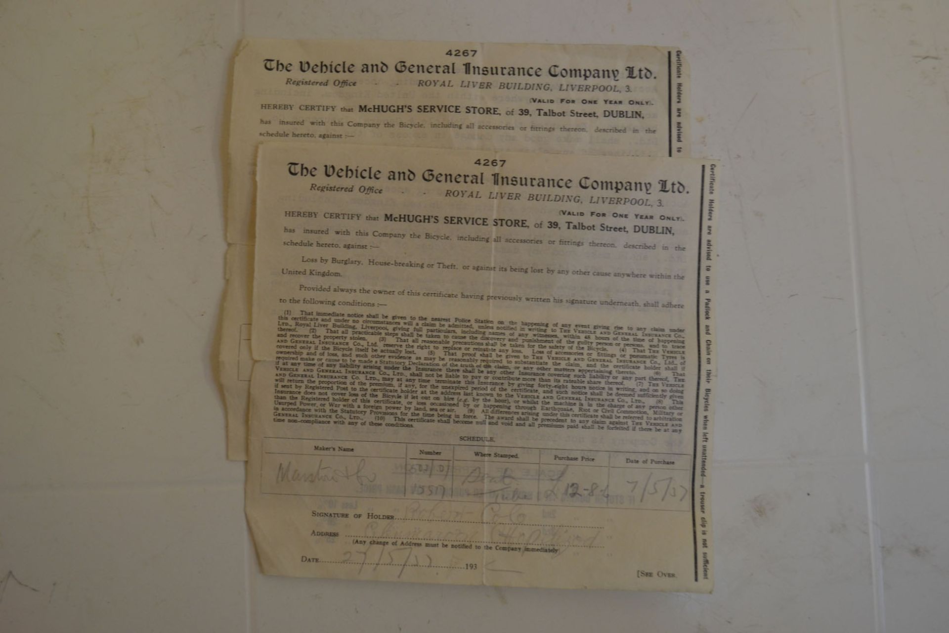 The Empire' bicycle with 1937 insurance document - Image 2 of 2