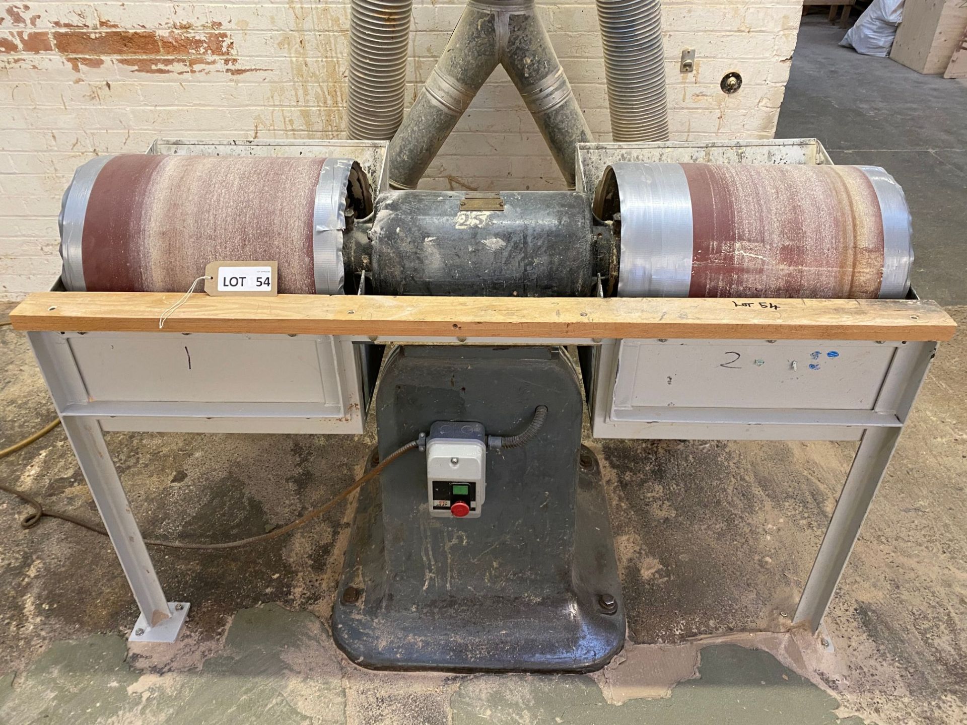 Wilson and Pearce twin-end pedestal linisher, serial no: 10696 with two 14" drums