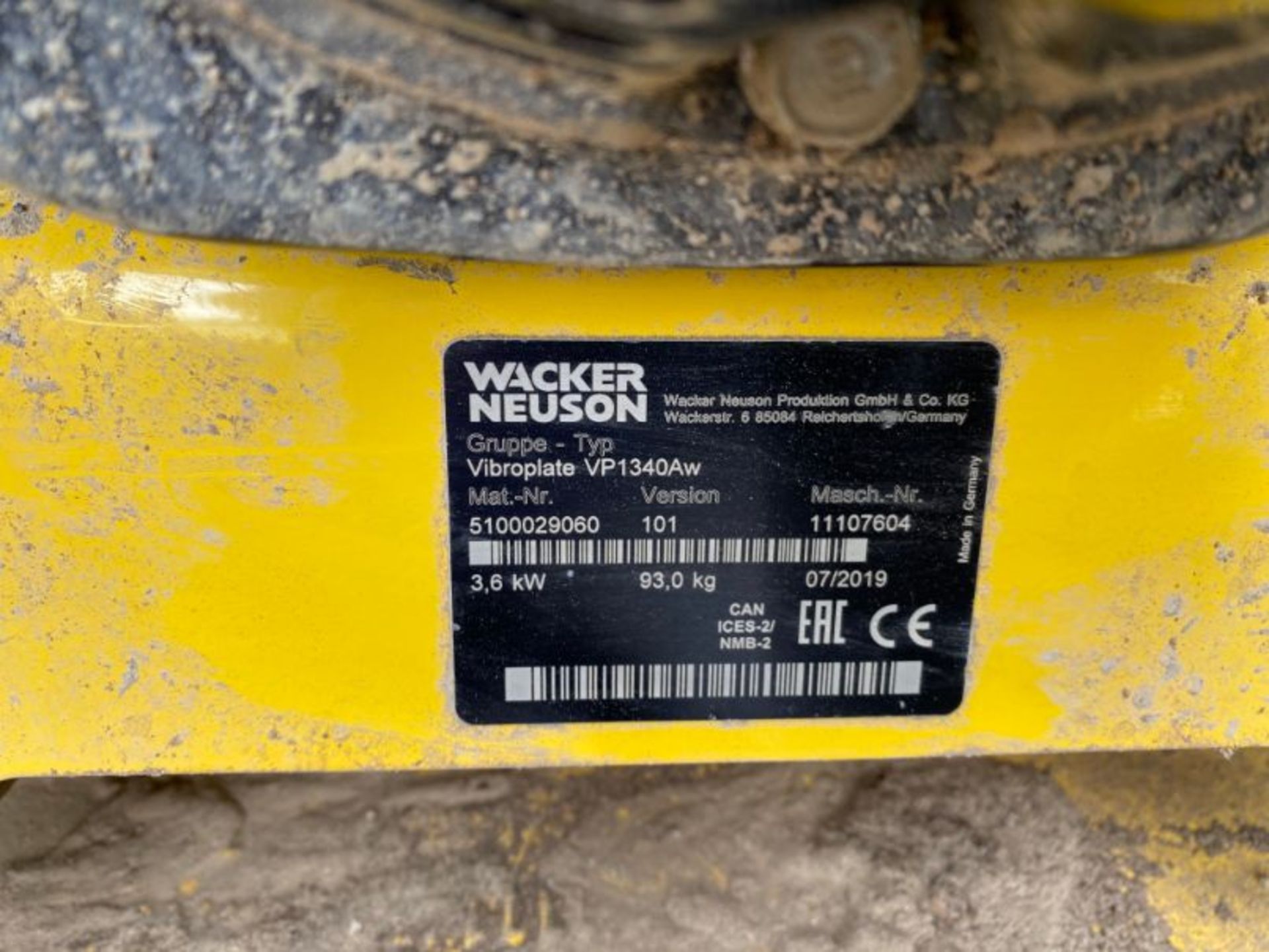 Wacker Neuson Vibroplate VP1340AW vibrating plate: serial no: 11107604 (2019): (delivered Feb-20) - Image 3 of 4