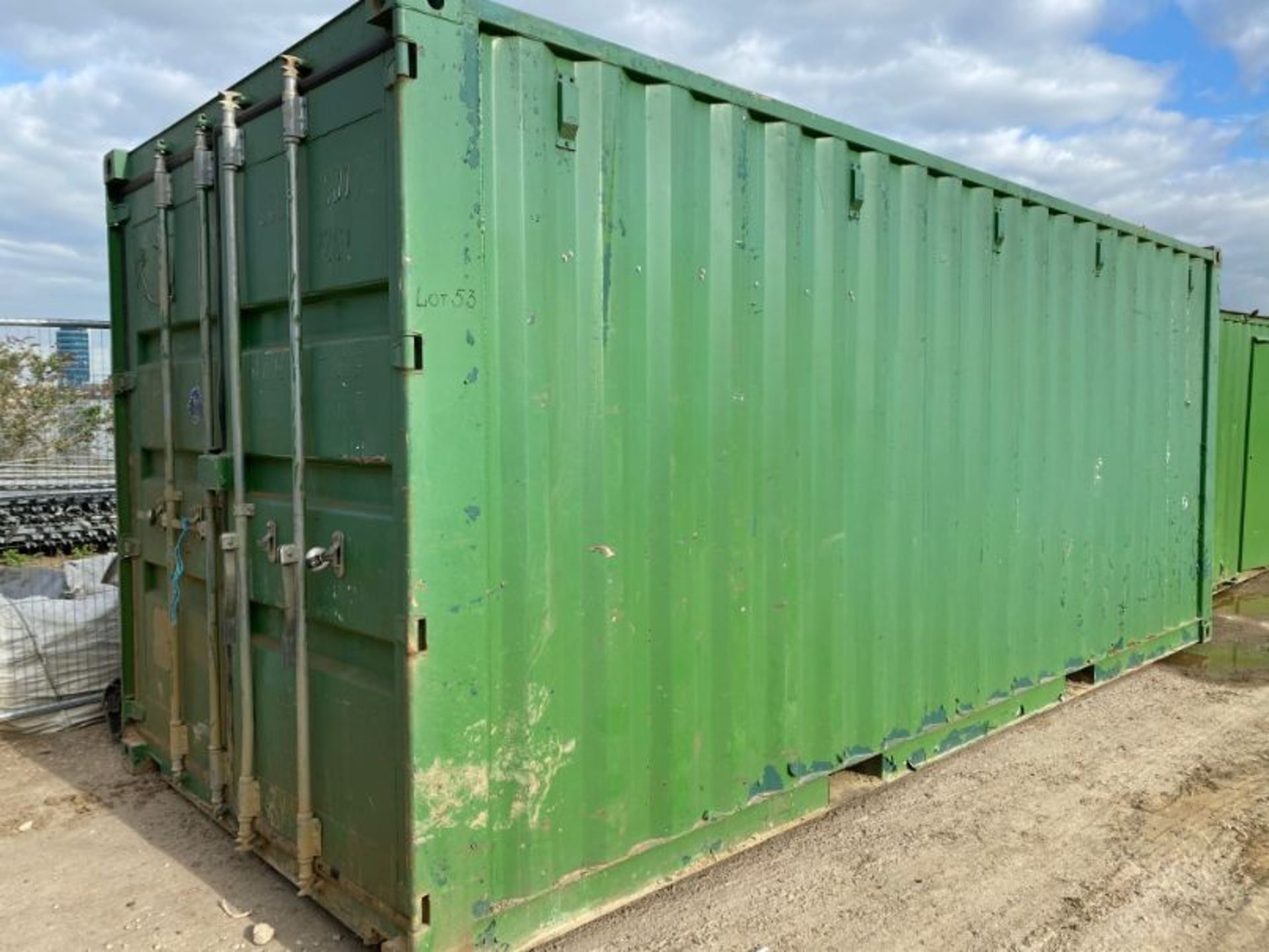 20' steel shipping container and contents as lotted