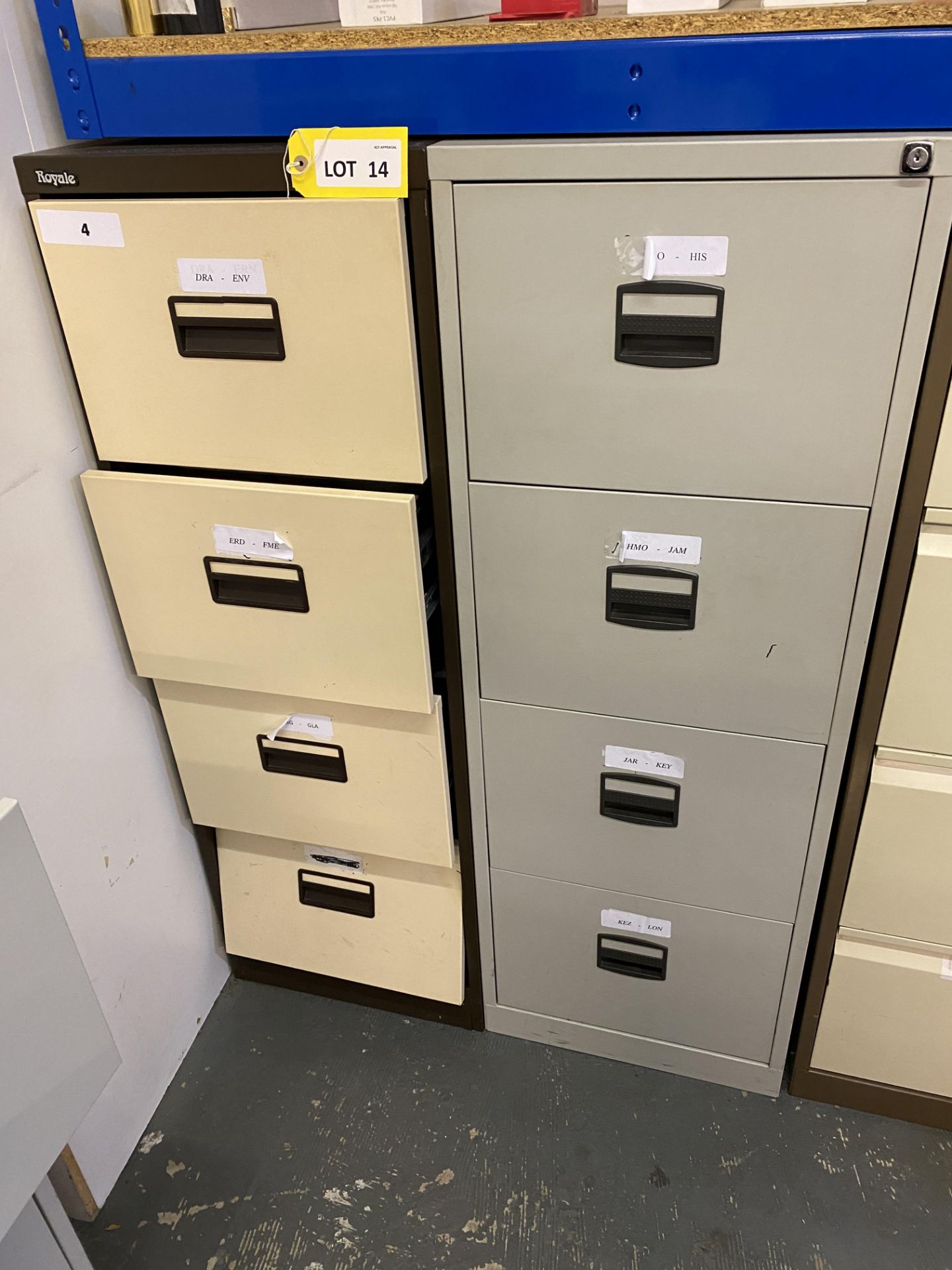 Steel 4 drawer filing cabinet x 13 & Steel 5 drawer filing cabinet x 1 - Image 3 of 7