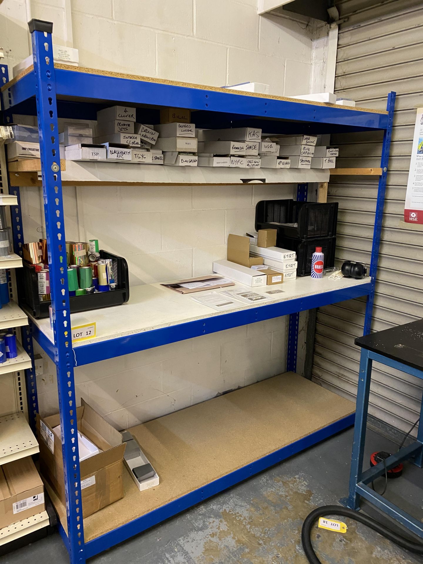 1.8m Dexion style slot together workbench with shelf over, 1.8m Dexion style slot together rack x 2, - Image 8 of 9