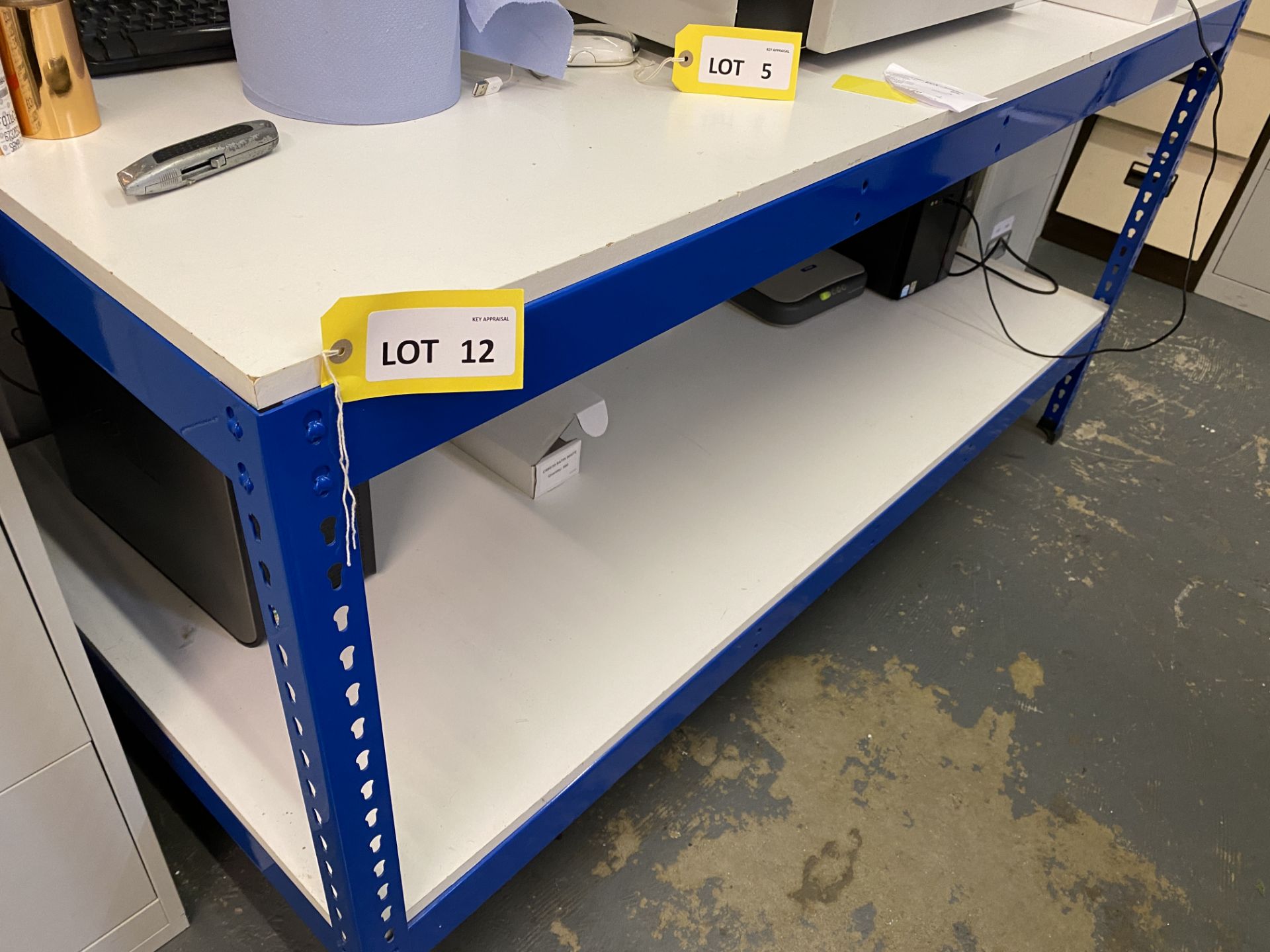 1.8m Dexion style slot together workbench with shelf over, 1.8m Dexion style slot together rack x 2,